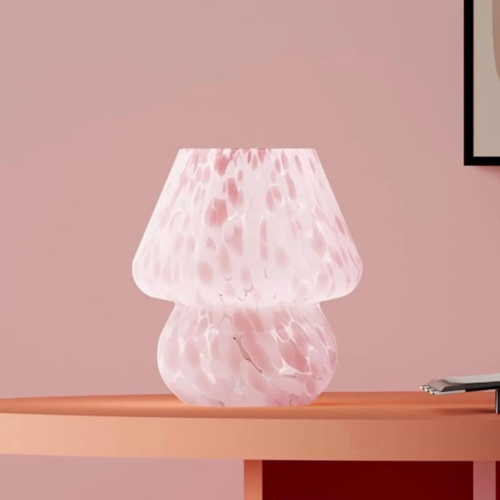 Aesthetic Design Translucent Vintage Glass Desk Lamp for Living Room, Bedroom, Office -  Dimmable Small Pink Mushroom Table Lamp