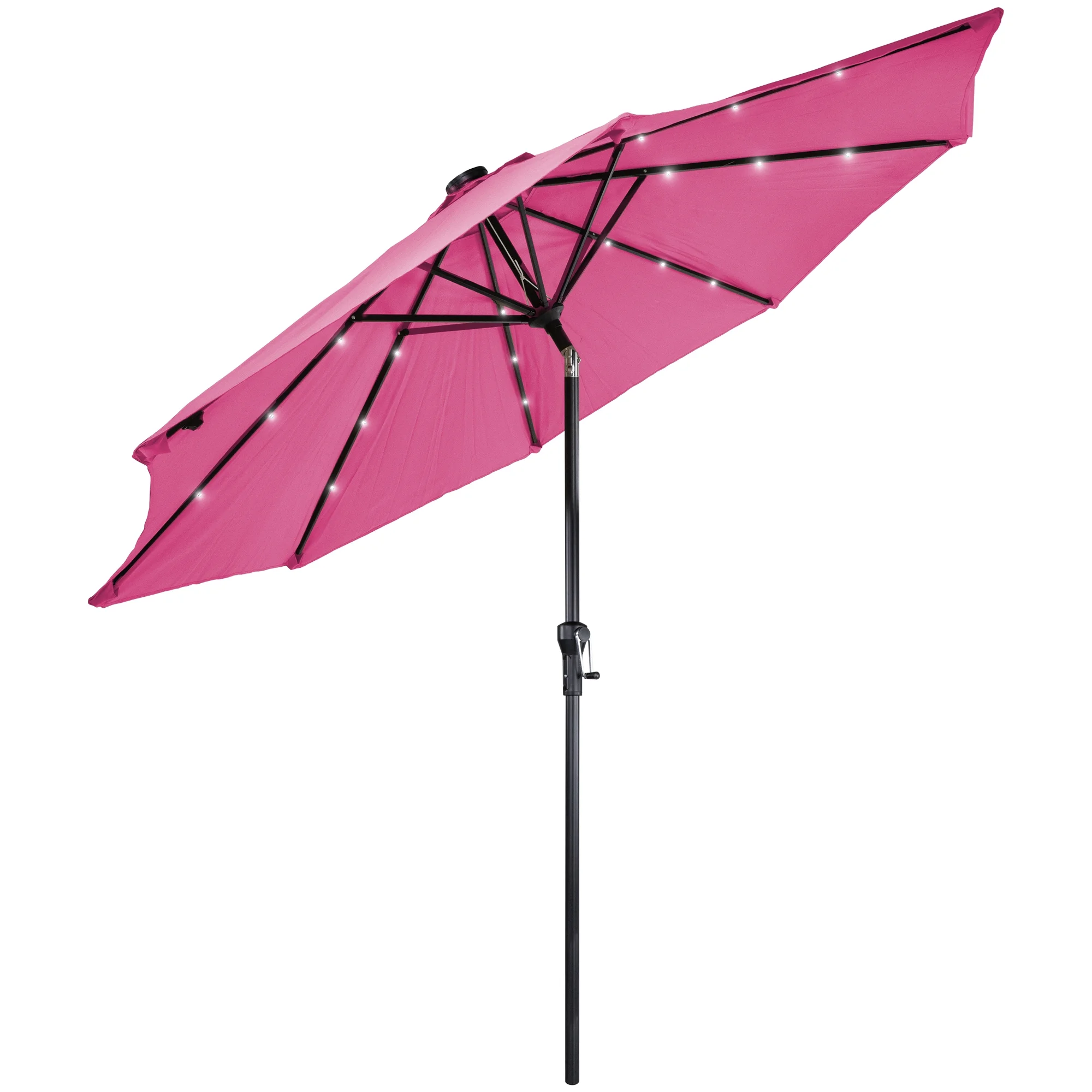 Northlight 9ft Solar Lighted Outdoor Patio Market Umbrella with Hand Crank and Tilt, Pink
