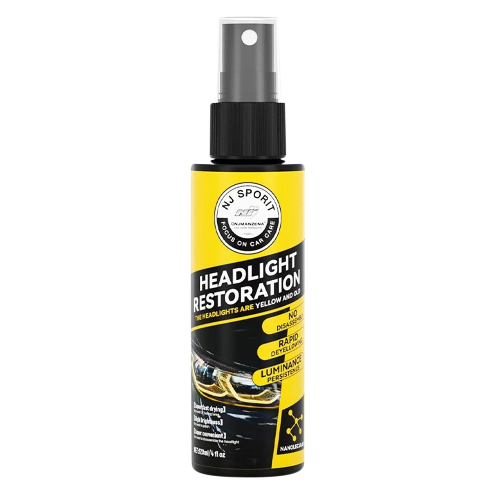 lulshou Car Headlight Restoration Spray, Headlight Restorer Liquid Spray, Headlamp Brightener Car Care Repair Kit, UVResistant & Effective Headlight Coating Spray 120ML Cleaning Supplies