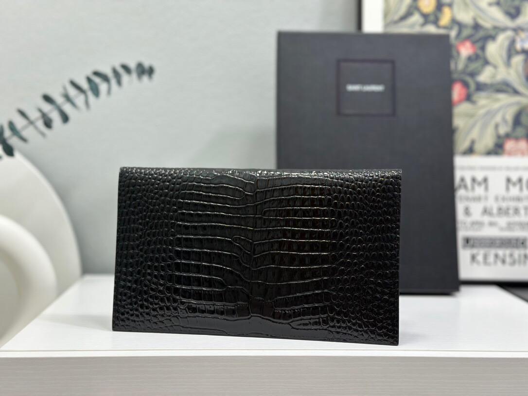 YSL Uptown Crocodile-Embossed Leather Envelope Clutch bag