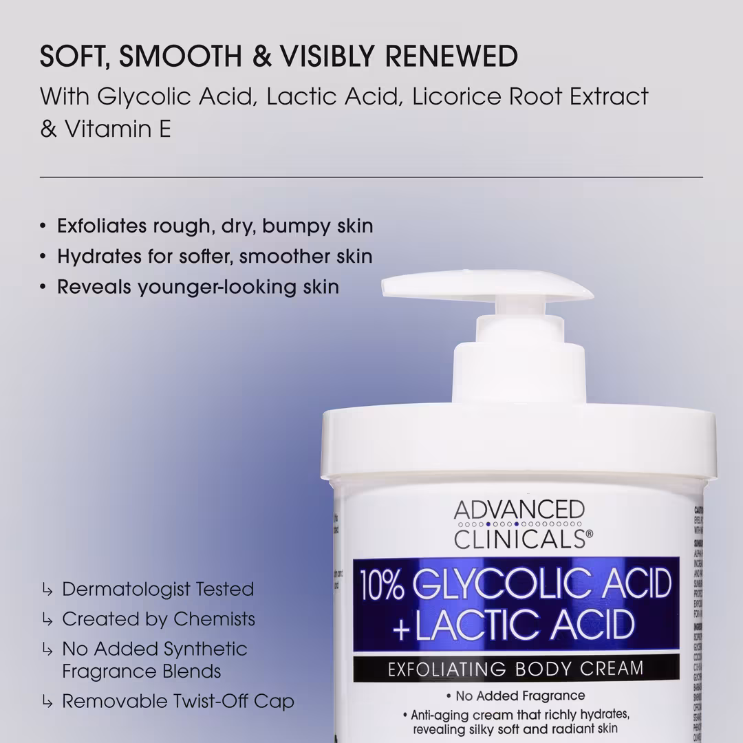 Advanced Clinicals  10% Glycolic Acid + Lactic Acid Exfoliating Body Cream