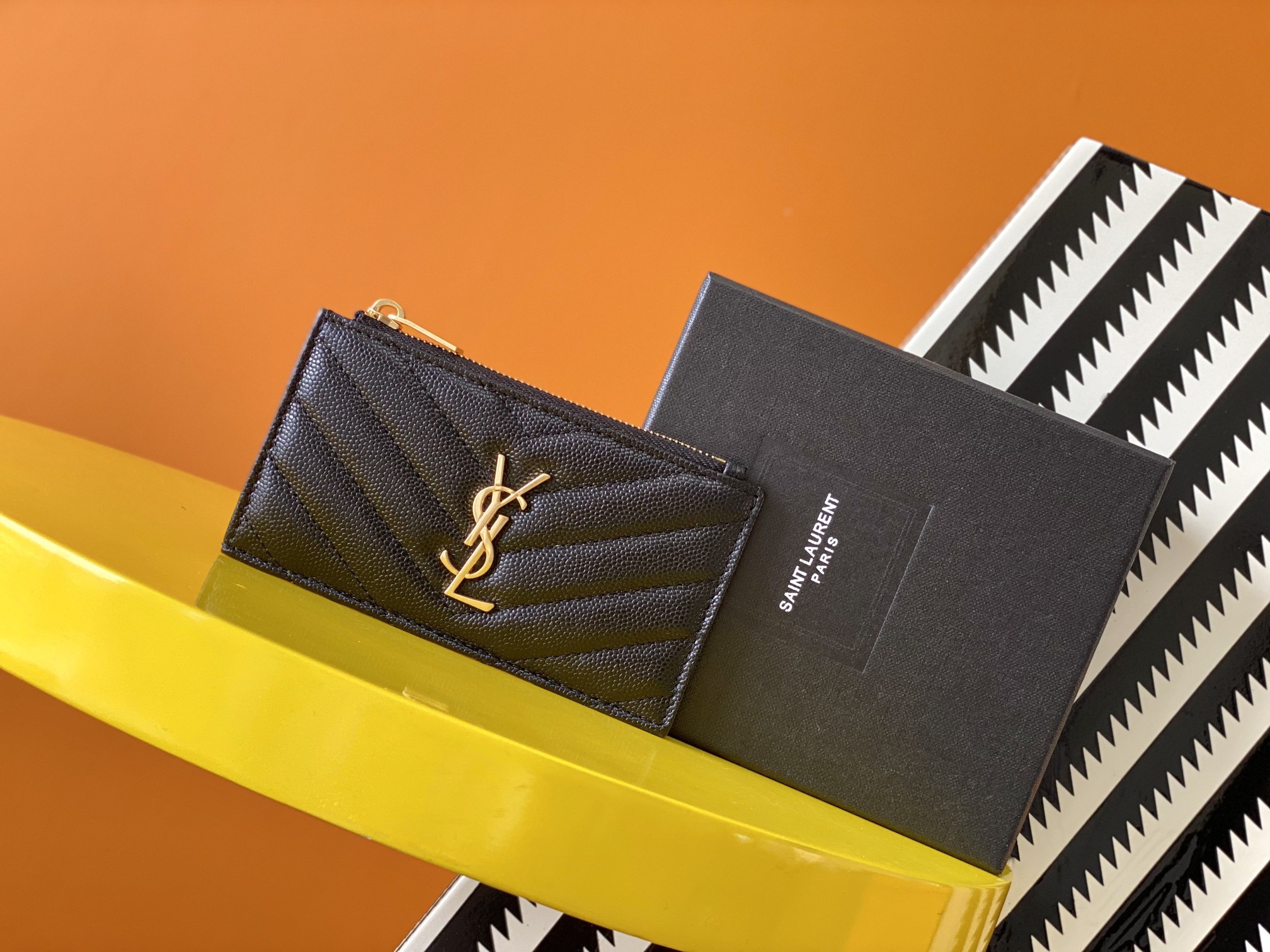 YSL Caviar Zip Card Holder WALLET