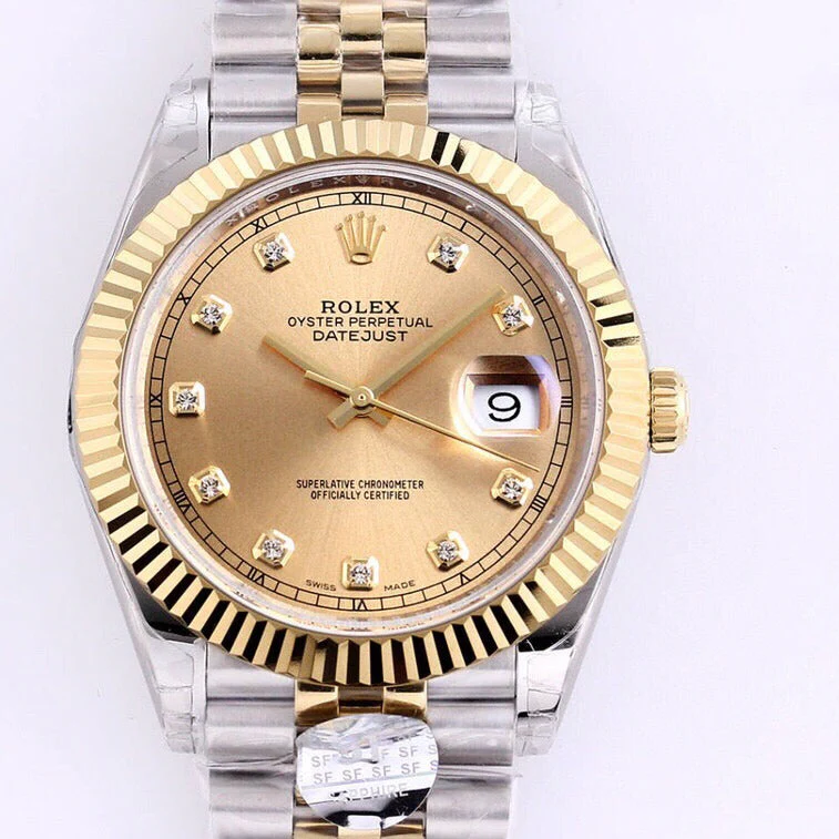 Rolex Watch DATEJUST 41 TWO-TONE YELLOW DIAL DIAMOND NUMERALS