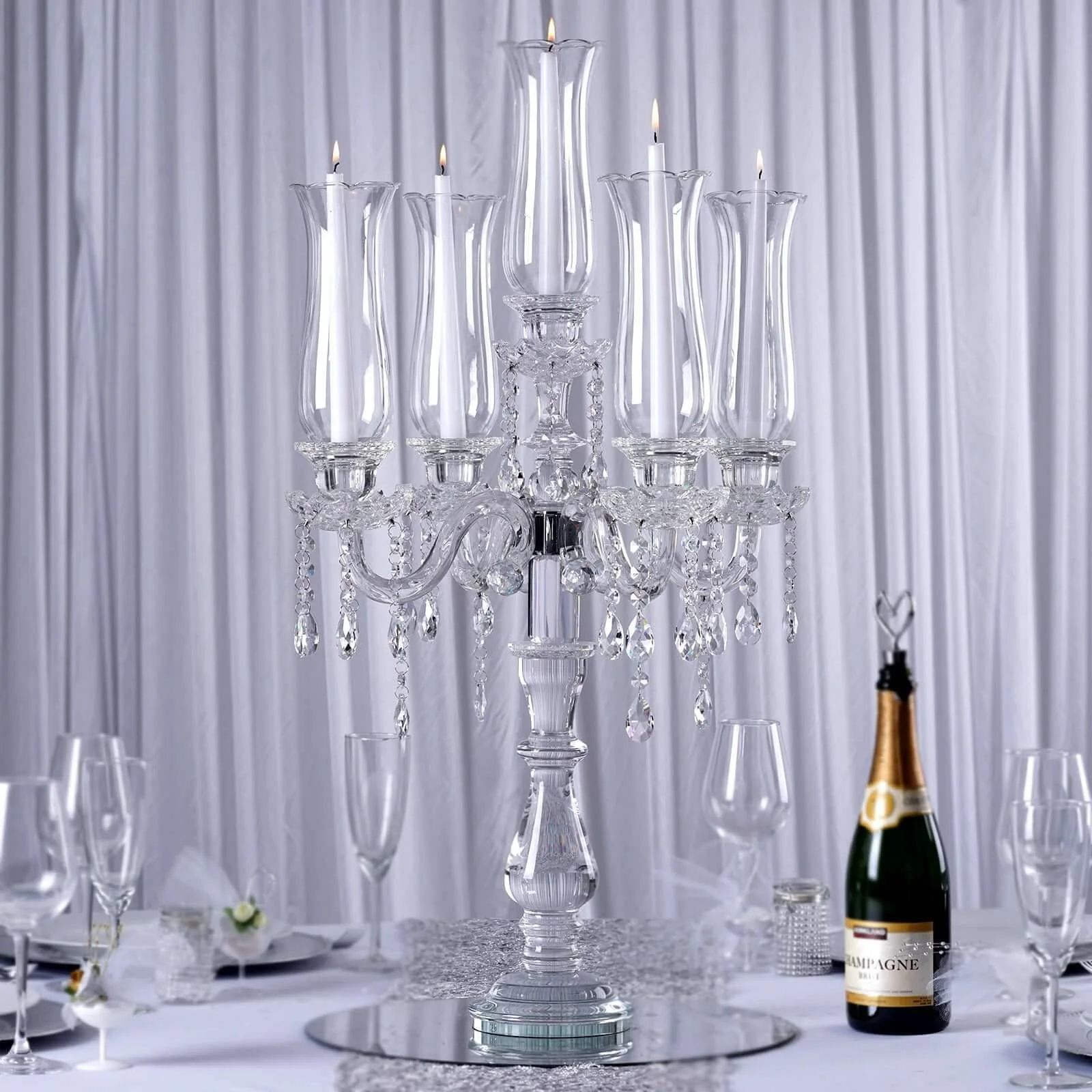 Efavormart 32" Tall 5 Arm PREMIUM Hurricane Taper Crystal Glass Candle Holder Candle Holder Wedding Centerpiece