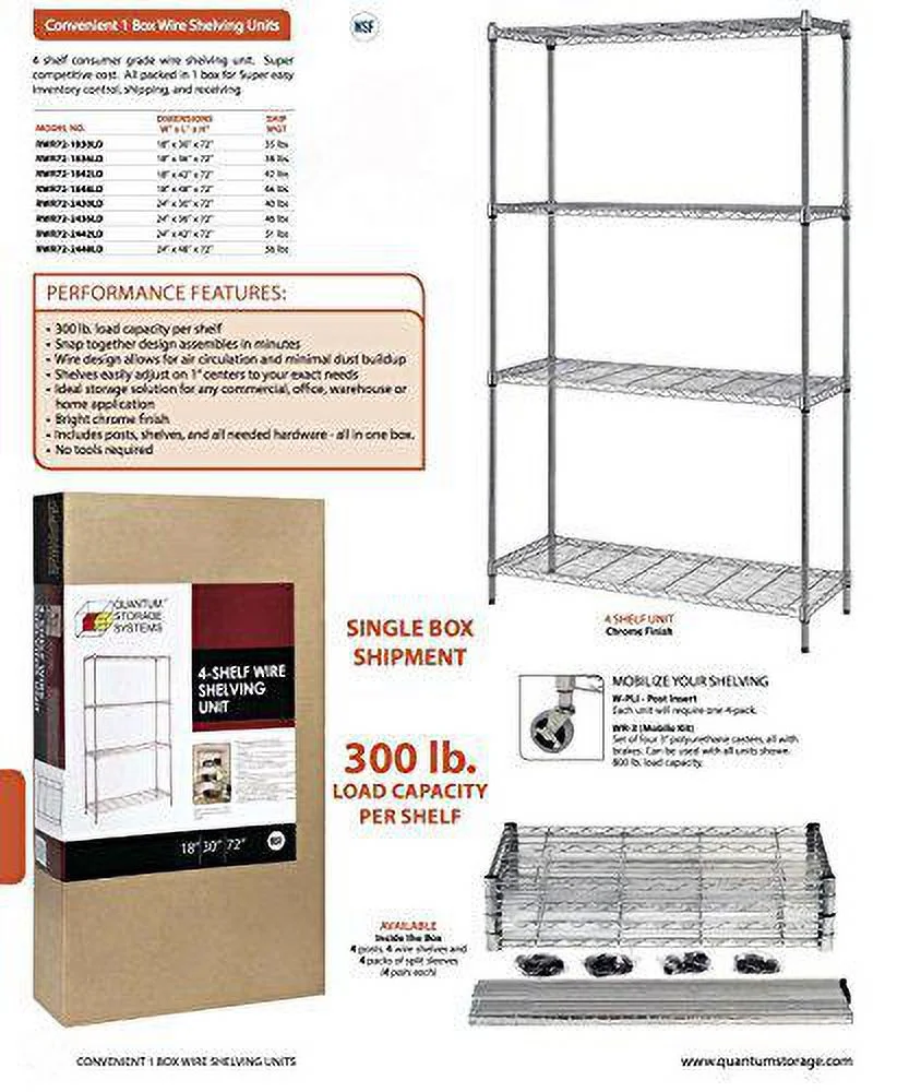 Quantum Storage Systems Shelving Unit, Wire in Carbon Steel Material, Chrome Color