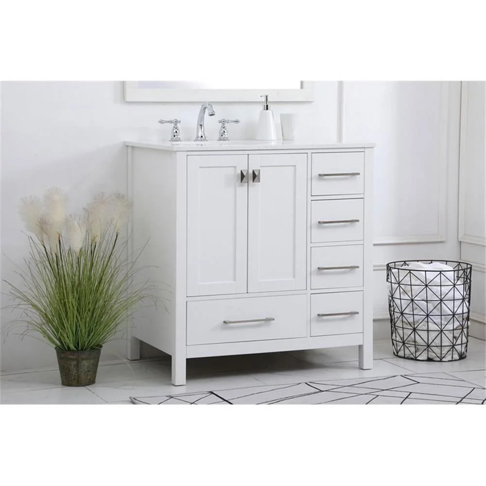 Elegant Decor Irene 32" Solid Wood and Stone Single Bathroom Vanity in White