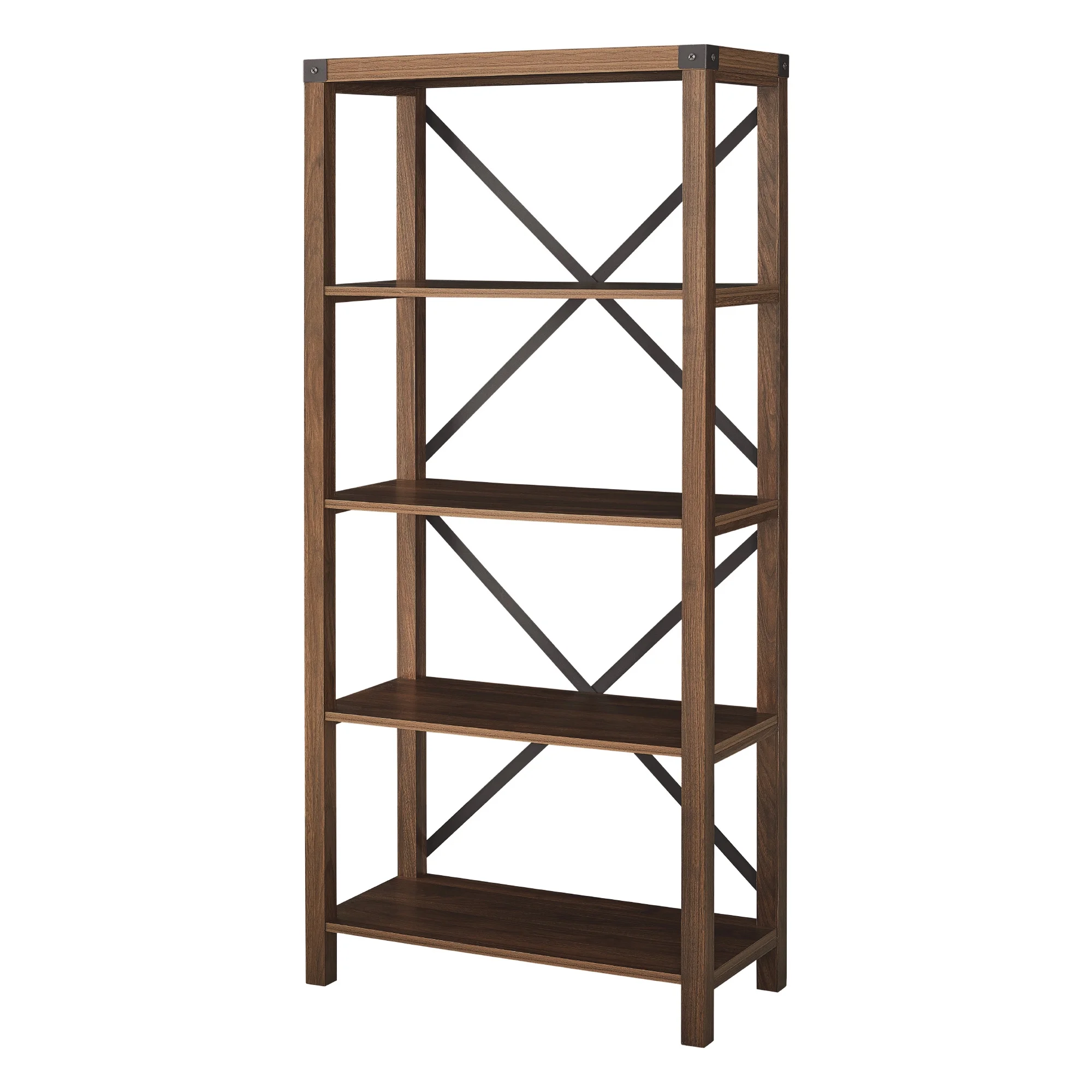 Walker Edison Rustic Industrial 4-Shelf Bookcase, Dark Walnut