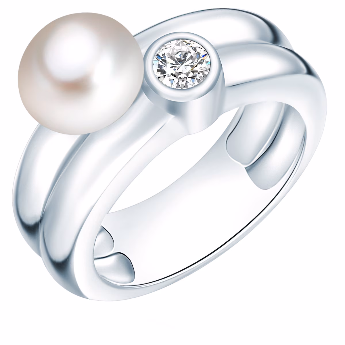 Perlen-Ring Sterling Silber Zirkonia Süßwasser-Zuchtperle in Silber
