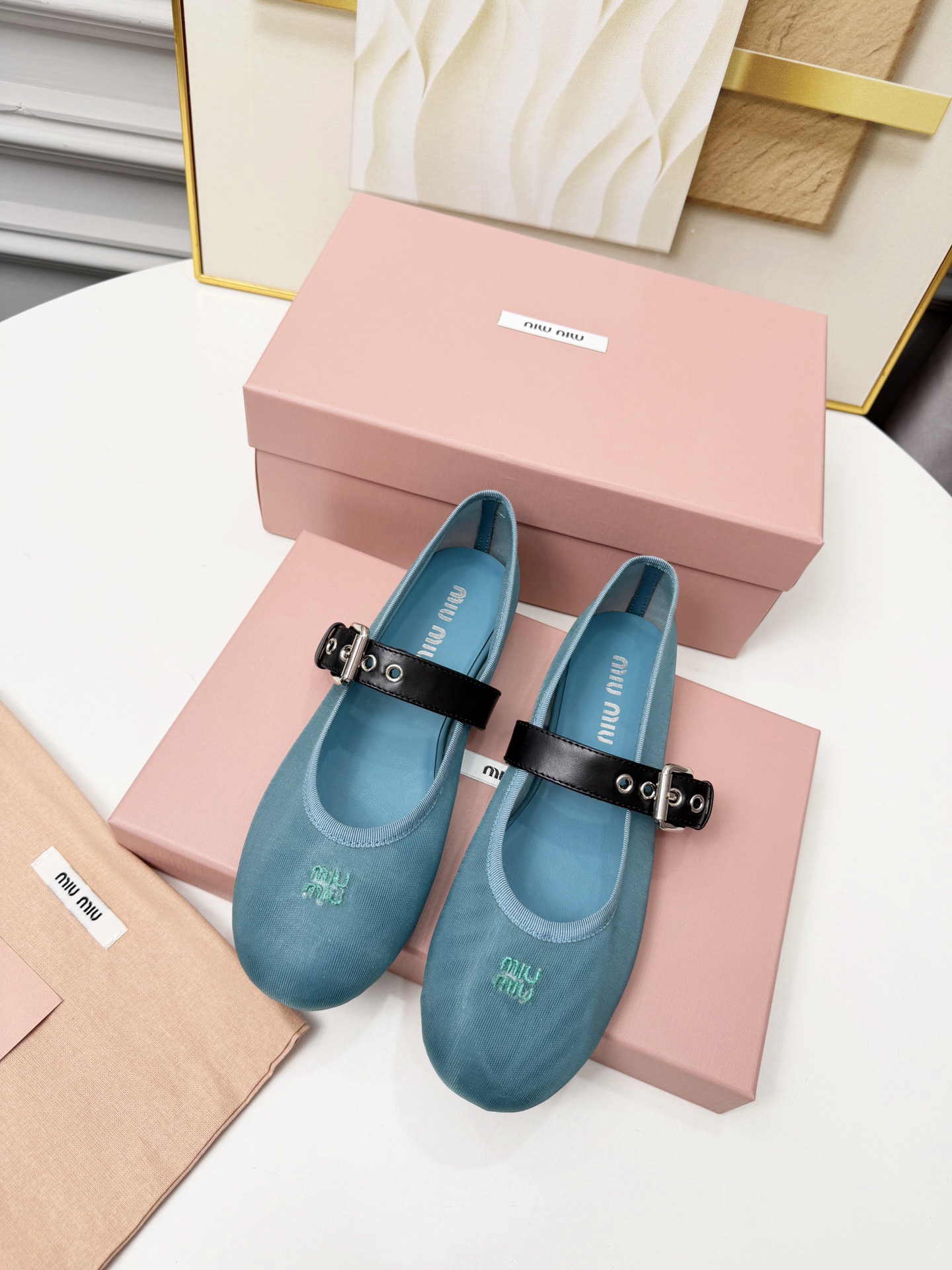 MIU MIU Anise Mesh Fabric Ballerinas