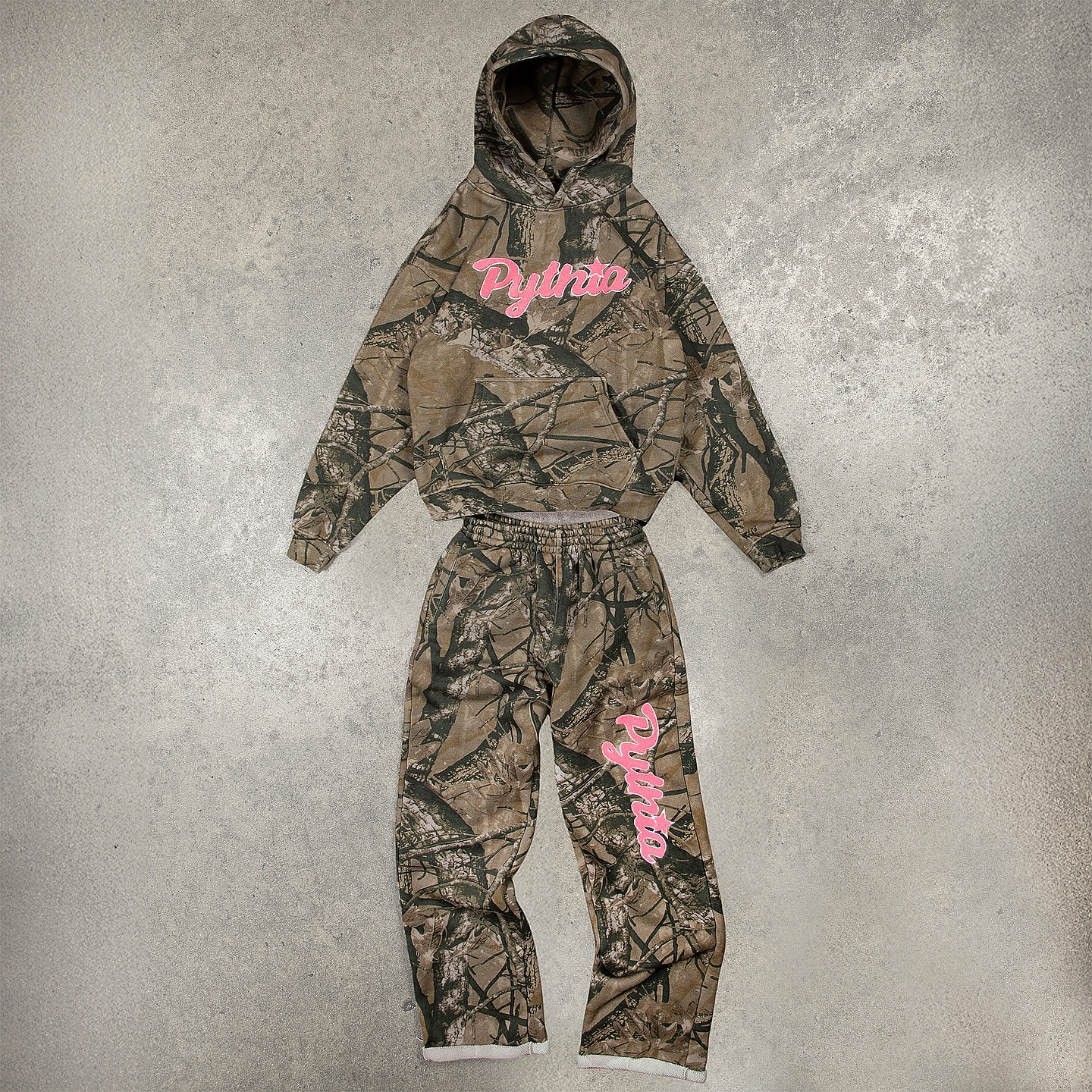Vintage Camouflage Print Hoodie Set