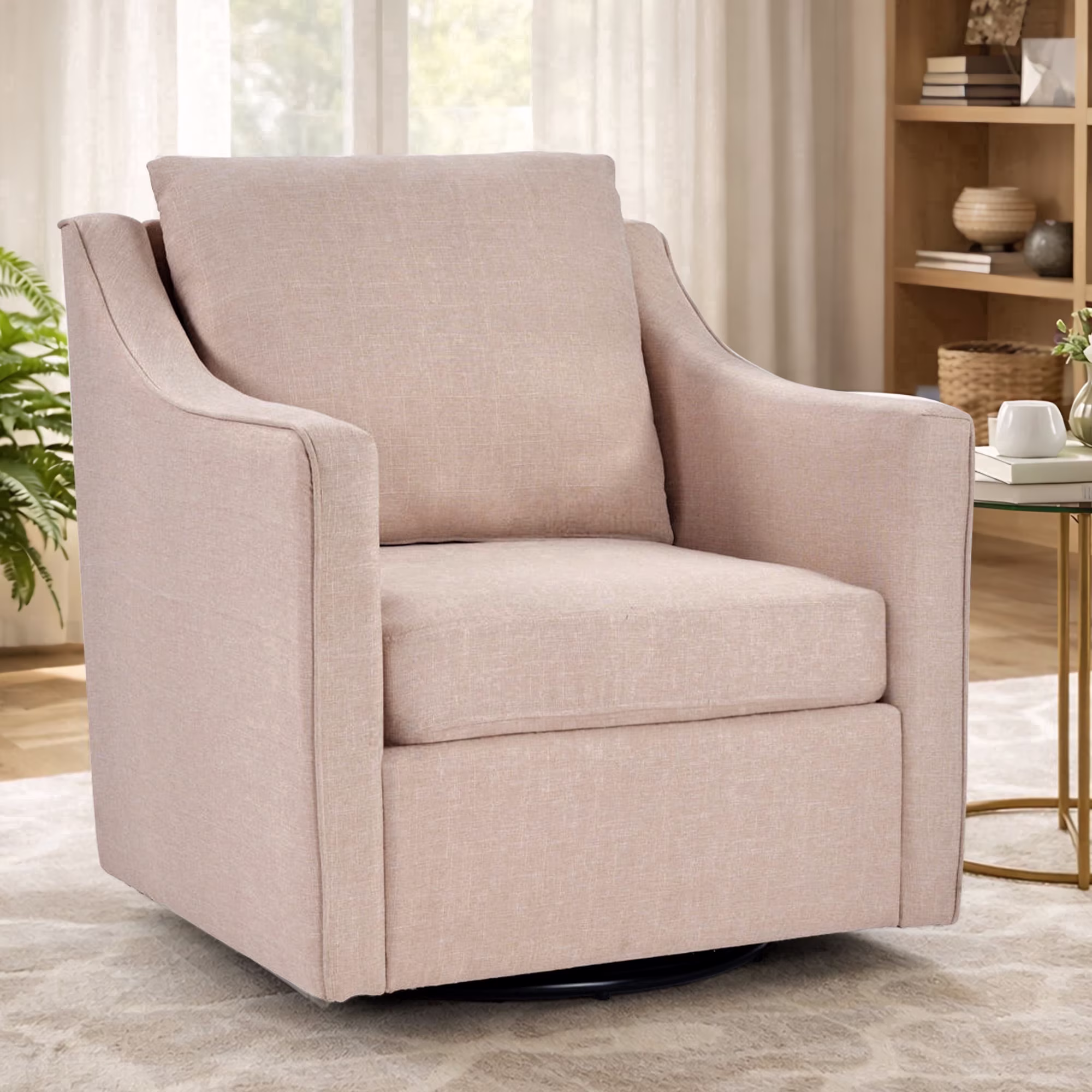 EBELLO Upholstered Accent Chair, Yarn-Dyed Fabric Swivel Chair, Modern Minimalist Armchair with Lumbar Pillow for Living Room, Bedroom (1 Pack, White)