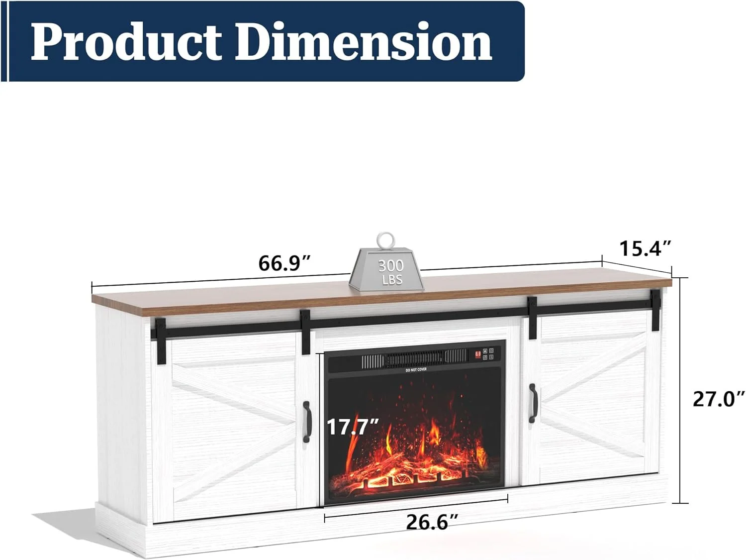 Kullavik Farmhouse TV Stand with Fireplace for 70