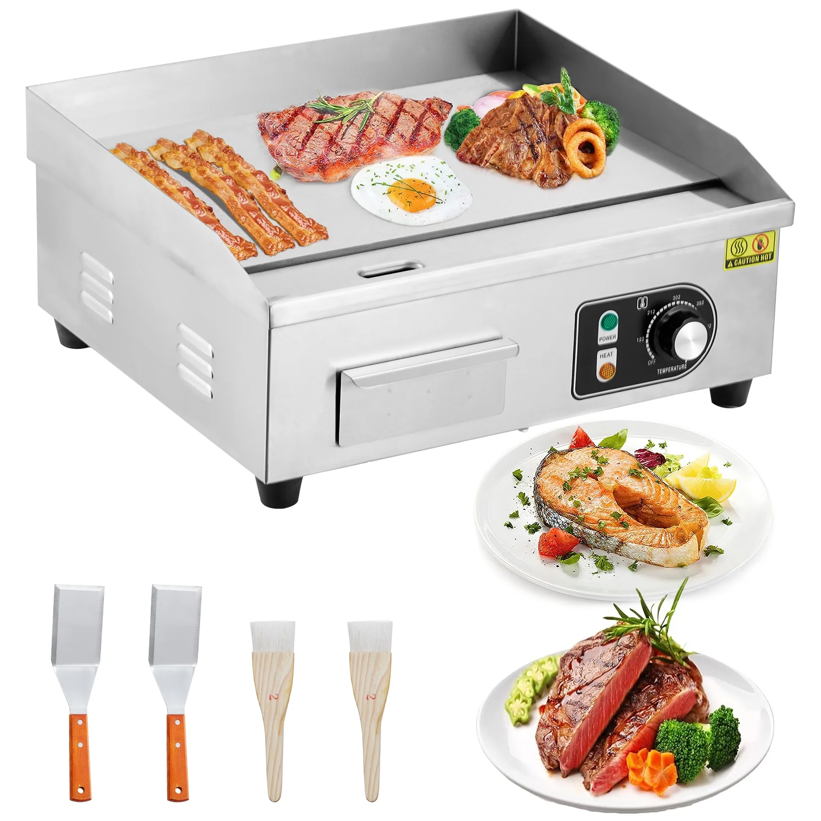 EastVita 22-Inch Commercial Electric Countertop Grill, Non-Stick Electric Grill Plate, Temperature Control 122F-572F, 1600W Electric Grill Pan