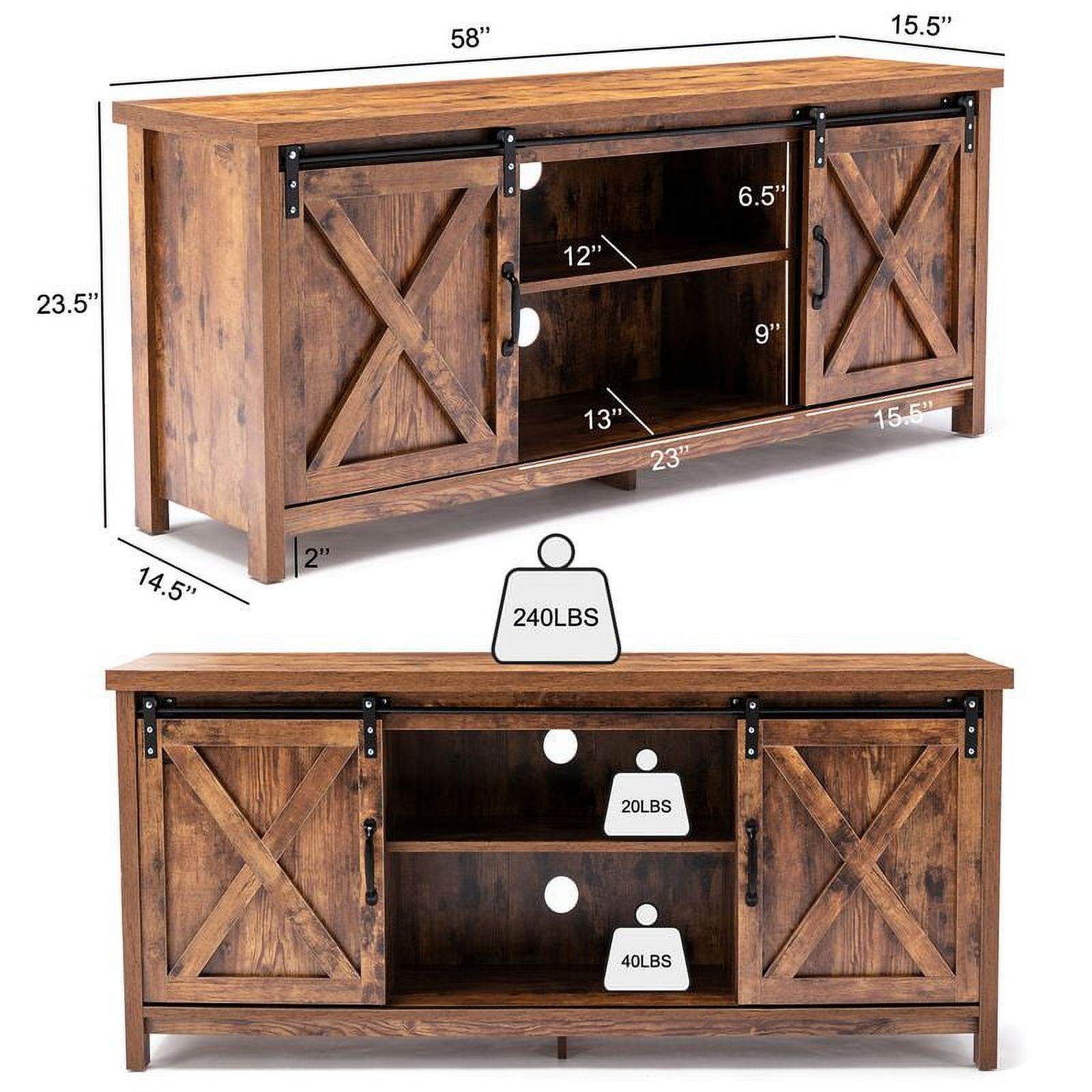 Yaoping 58" Farmhouse Sliding Barn Door TV Stand for TVs Up to 65" Television Cabinet(Rustic Brown)