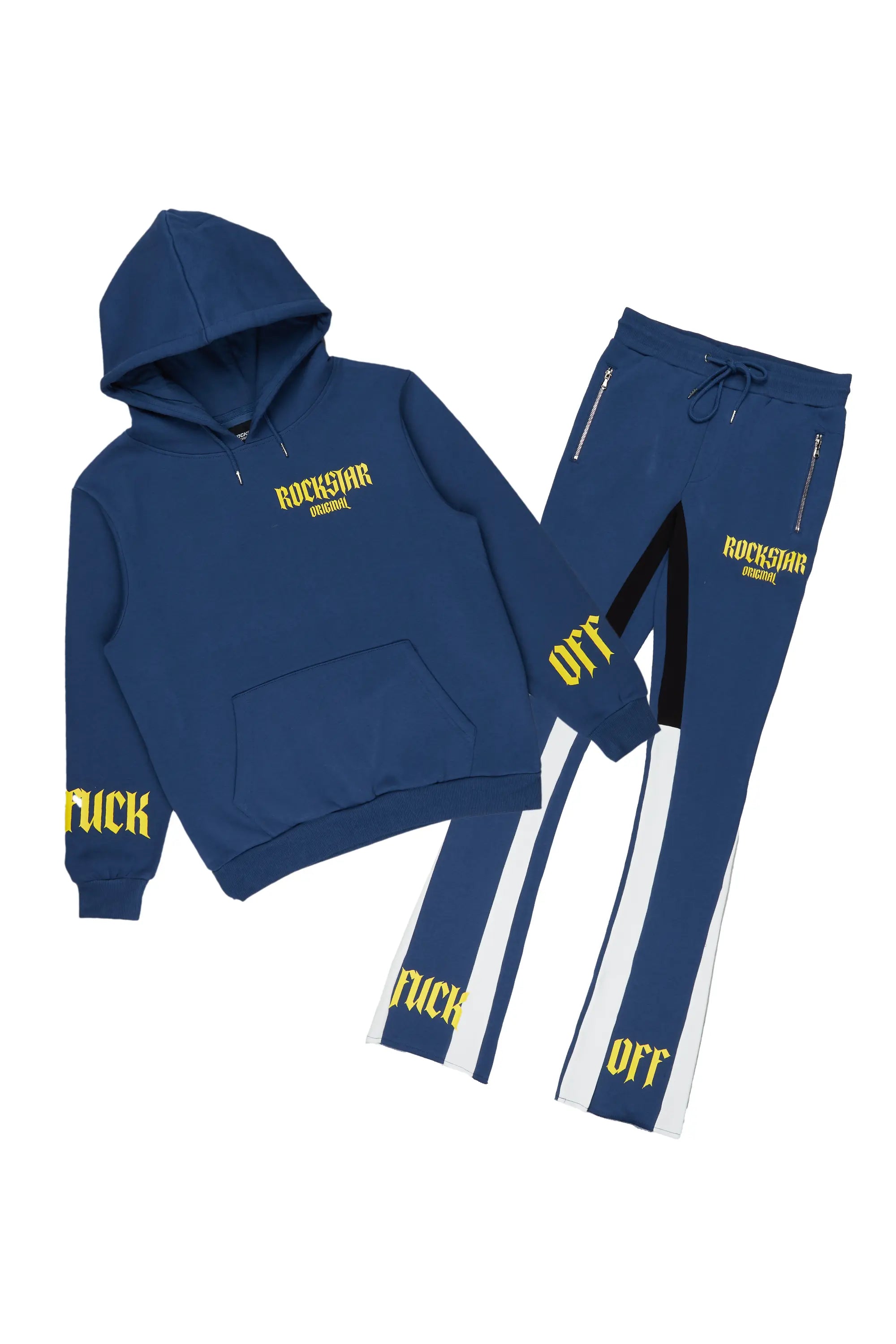 Omar Navy/White Oversized Hoodie/Stacked Flare Trackset