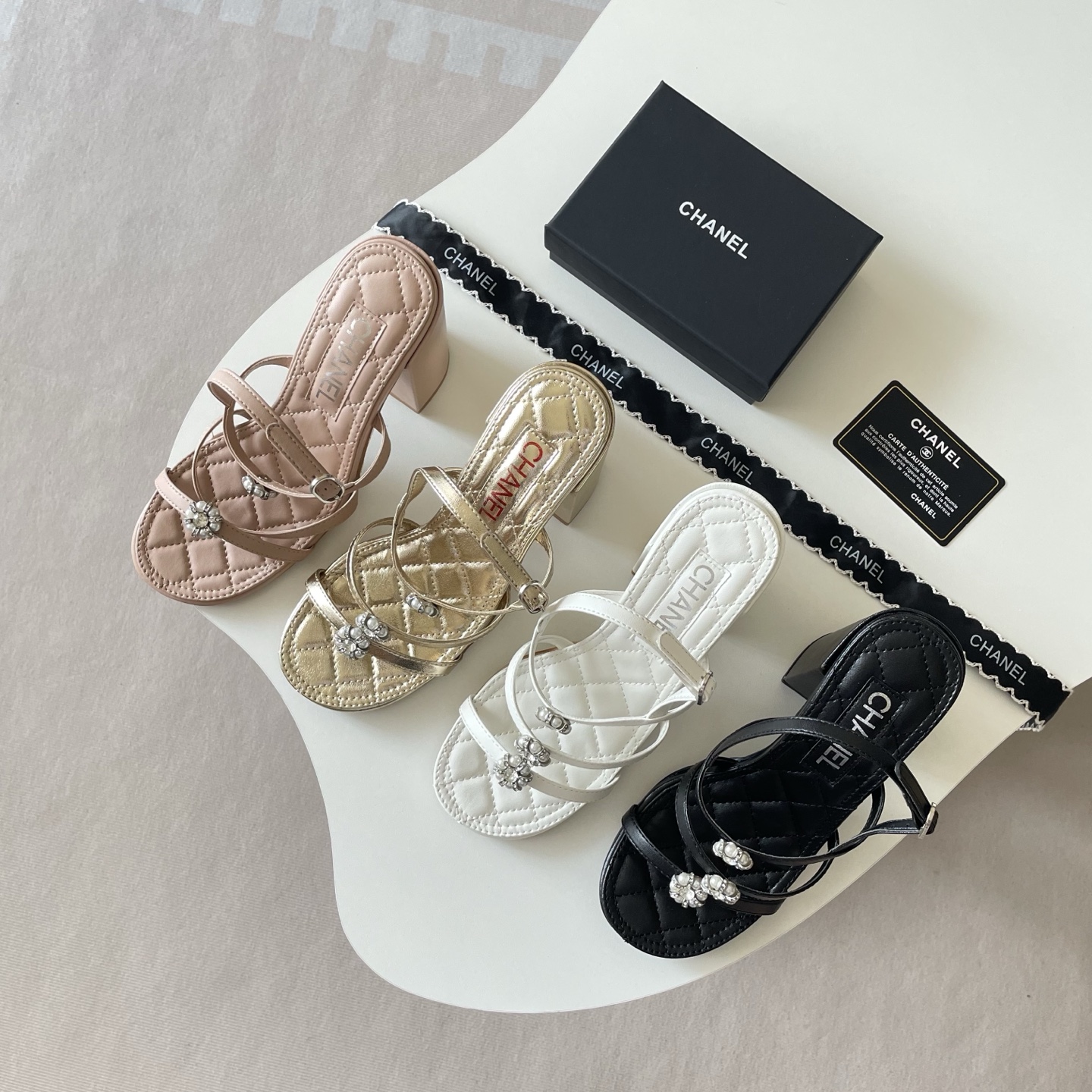 Chanel 6P Camellia Chunky-Heel Sandals
