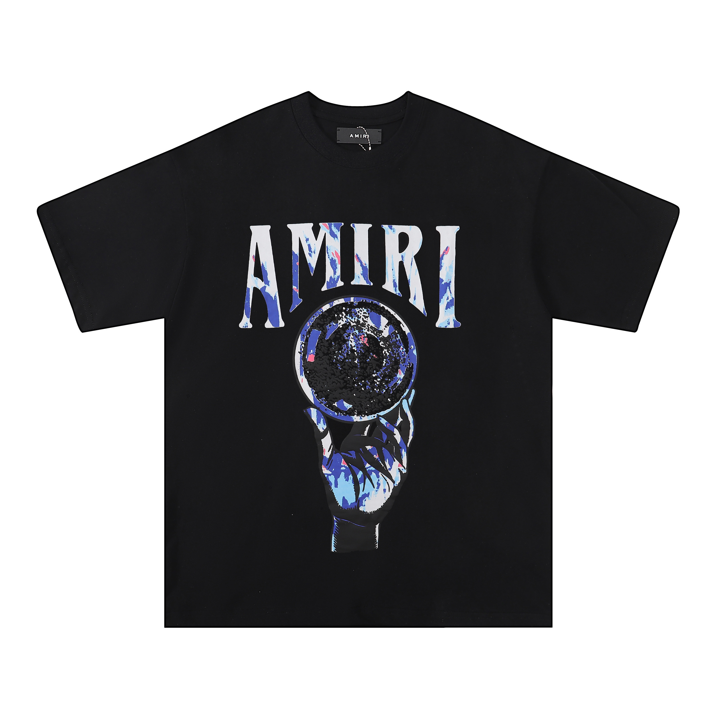 Blue and white colorful handheld crystal ball printed short-sleeved shirt
