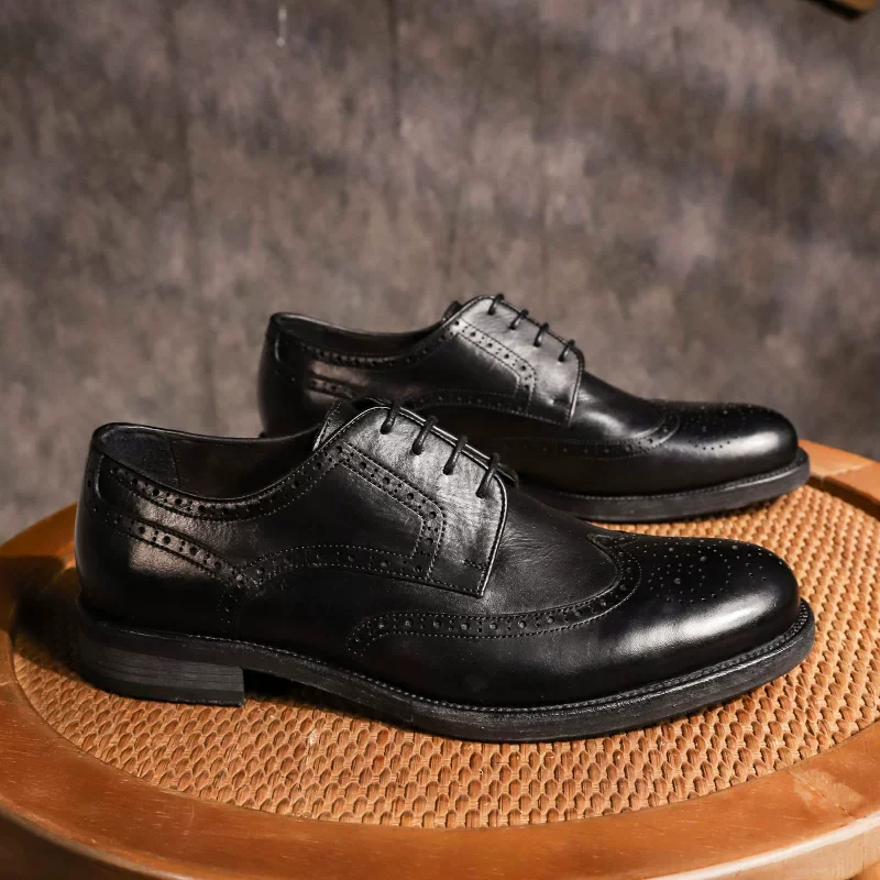 Handmade Brock carved washed dress leather shoes