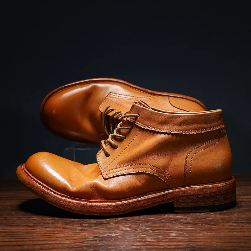 Horse leather high-top retro washed casual tooling boots