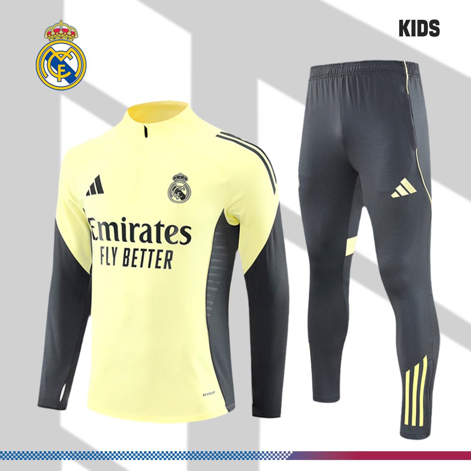 2025/2026 Real Madrid Yellow Kids Half Zip Training Kit (Adult Kids Kit)
