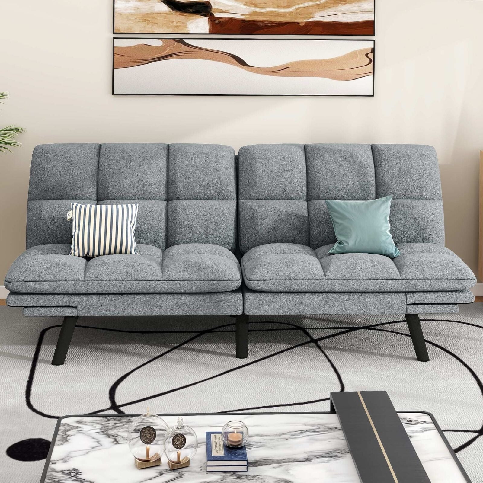 Wangbujianwang Futon Sofa Bed 71" Ash Convertible Memory Foam Futon Couch Bed Modern Loveseat Sleeper with Adjustable Backrests Armrests for Living Room,Small Space,Office,Dark Gray