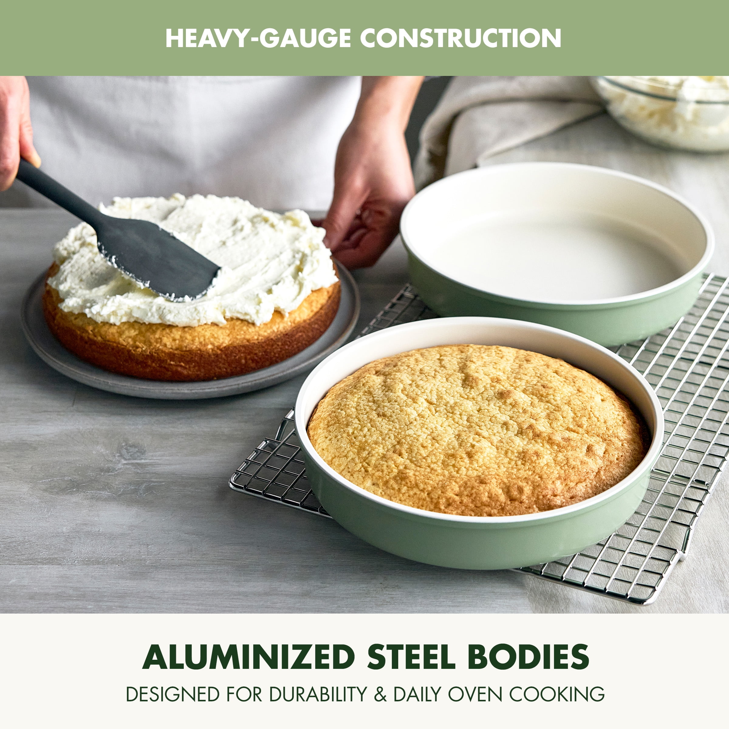 GreenPan Bakeware Set, 7 Piece Nonstick Ceramic Baking Sheets, Cake Pans, Loaf Pan, Muffin Tin, Cooling Rack, Green