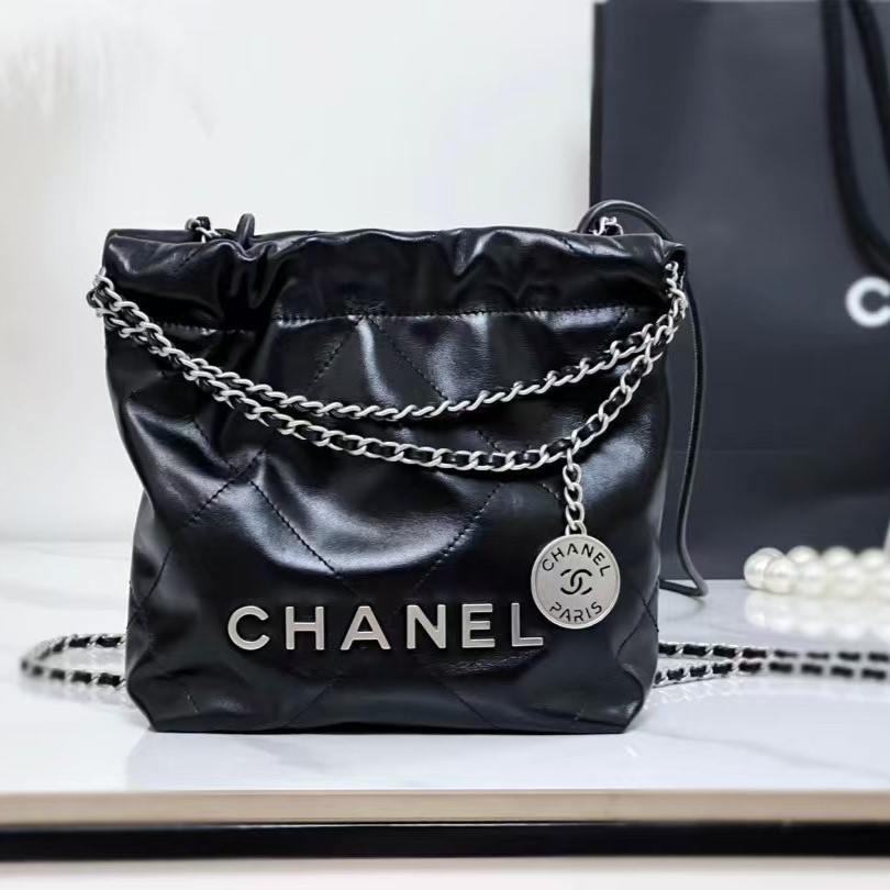 Chanel 22 Mini Handbag Shiny Calfskin & Silver-Tone Metal Black - Bag