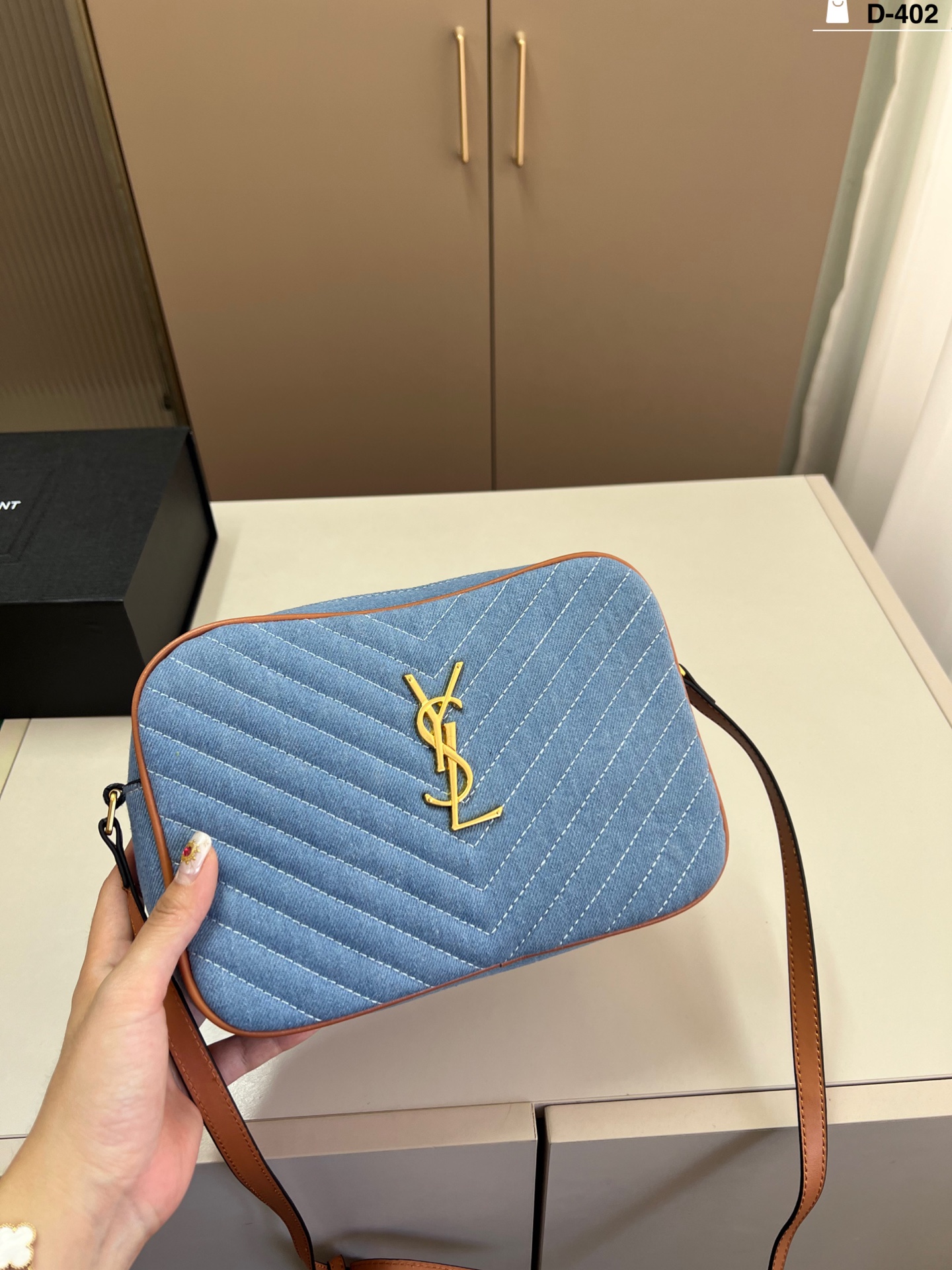 YSL Lou Matelassé Chevron Quilted Denim Leather YSL Logo Tassel Camera Crossbody Bag