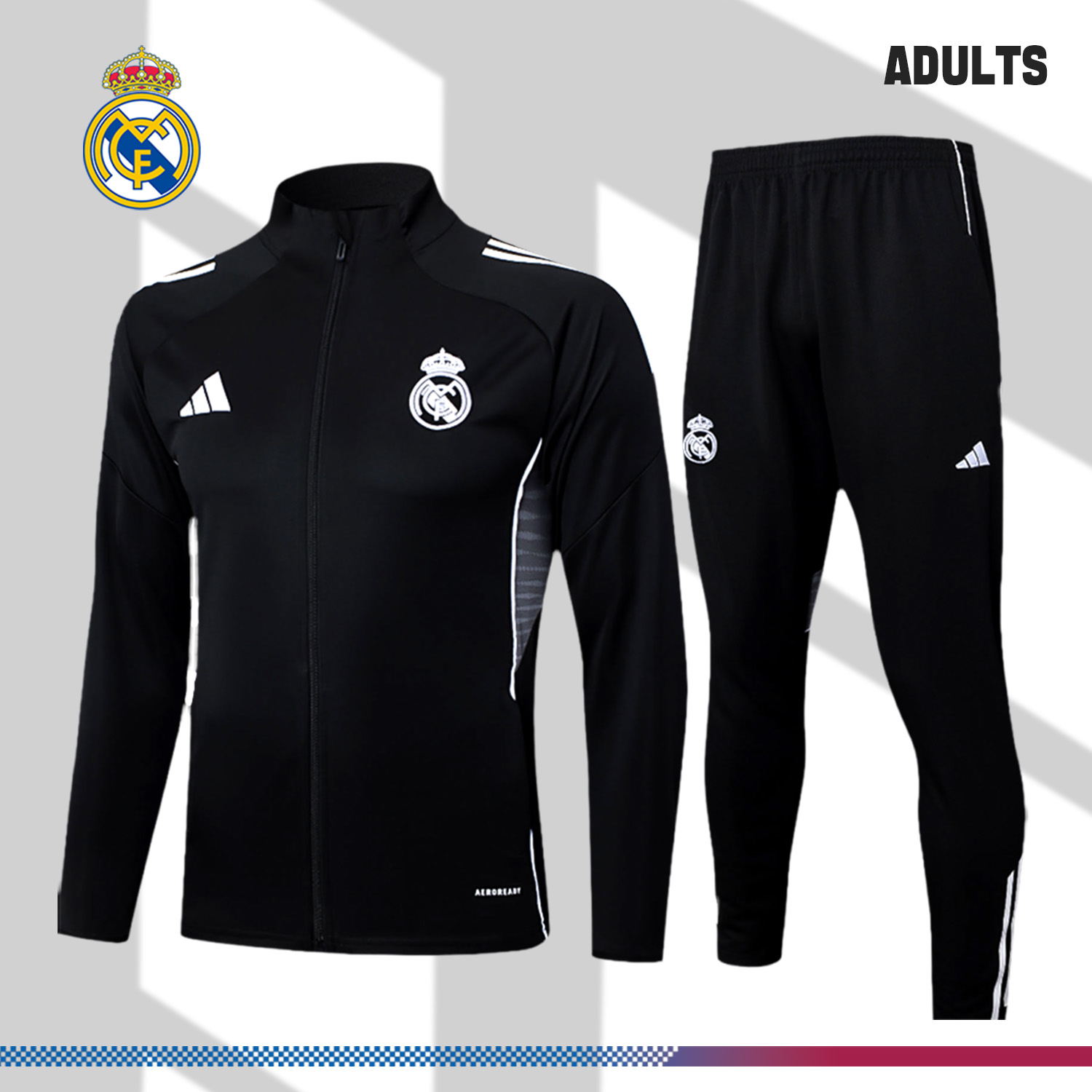 2025/2026 Real Madrid Adult Full Zip Training Kit Black (Adult Kit)