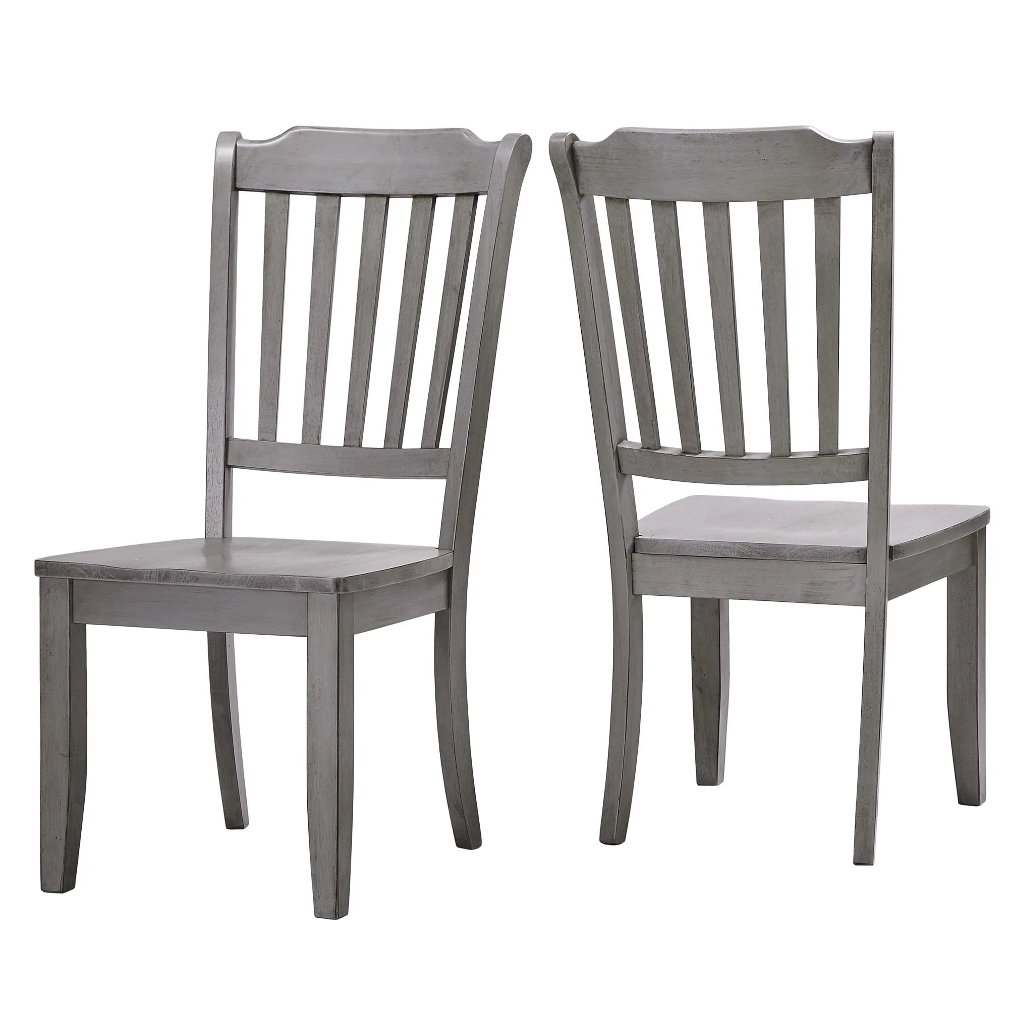 Weston Home Farmhouse Slat Back Wood Dining Chairs, Set of 2, Antique Grey Finish