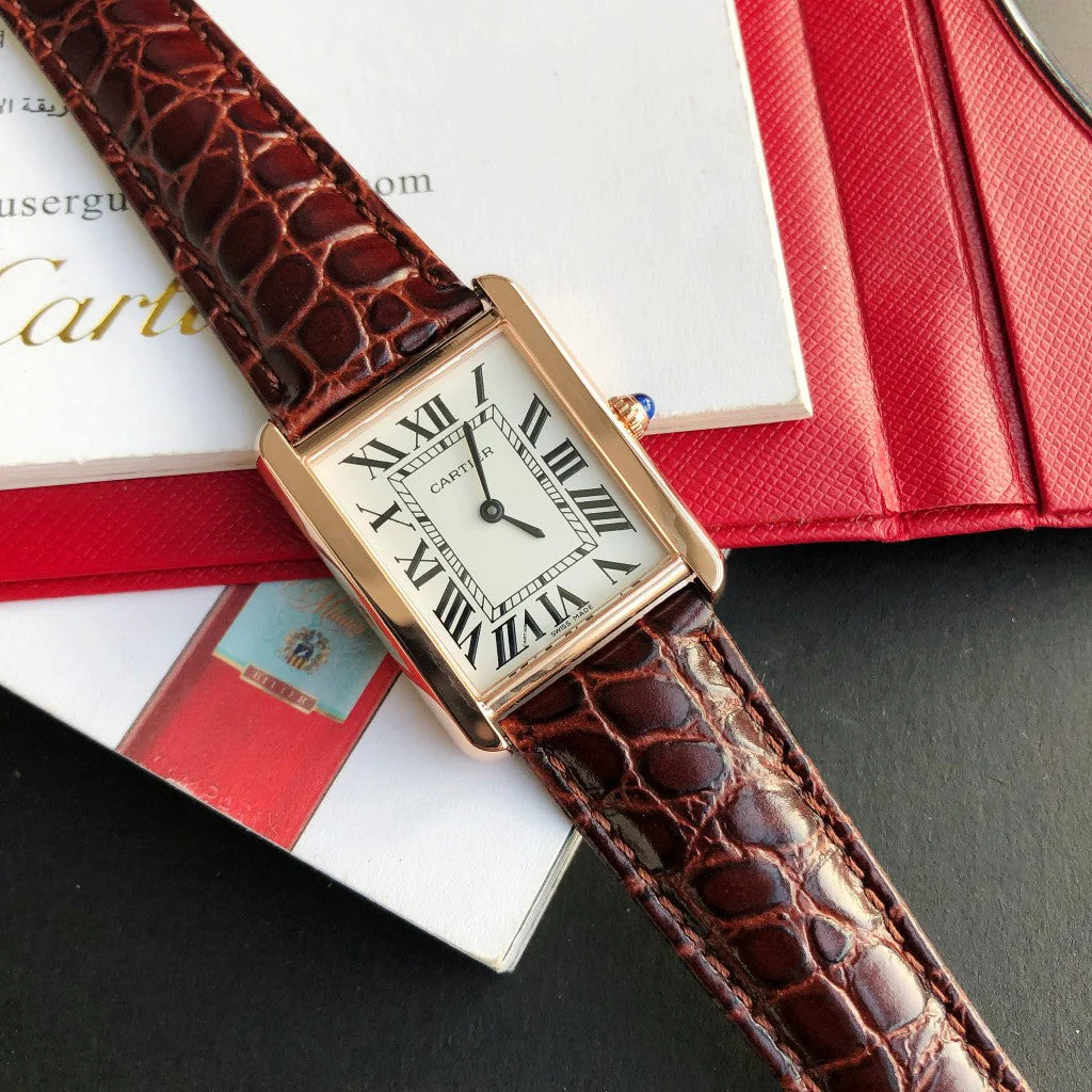 CARTIER Watch TANK SOLO QUARTZ PINK GOLD CASE BROWN LEATHER
