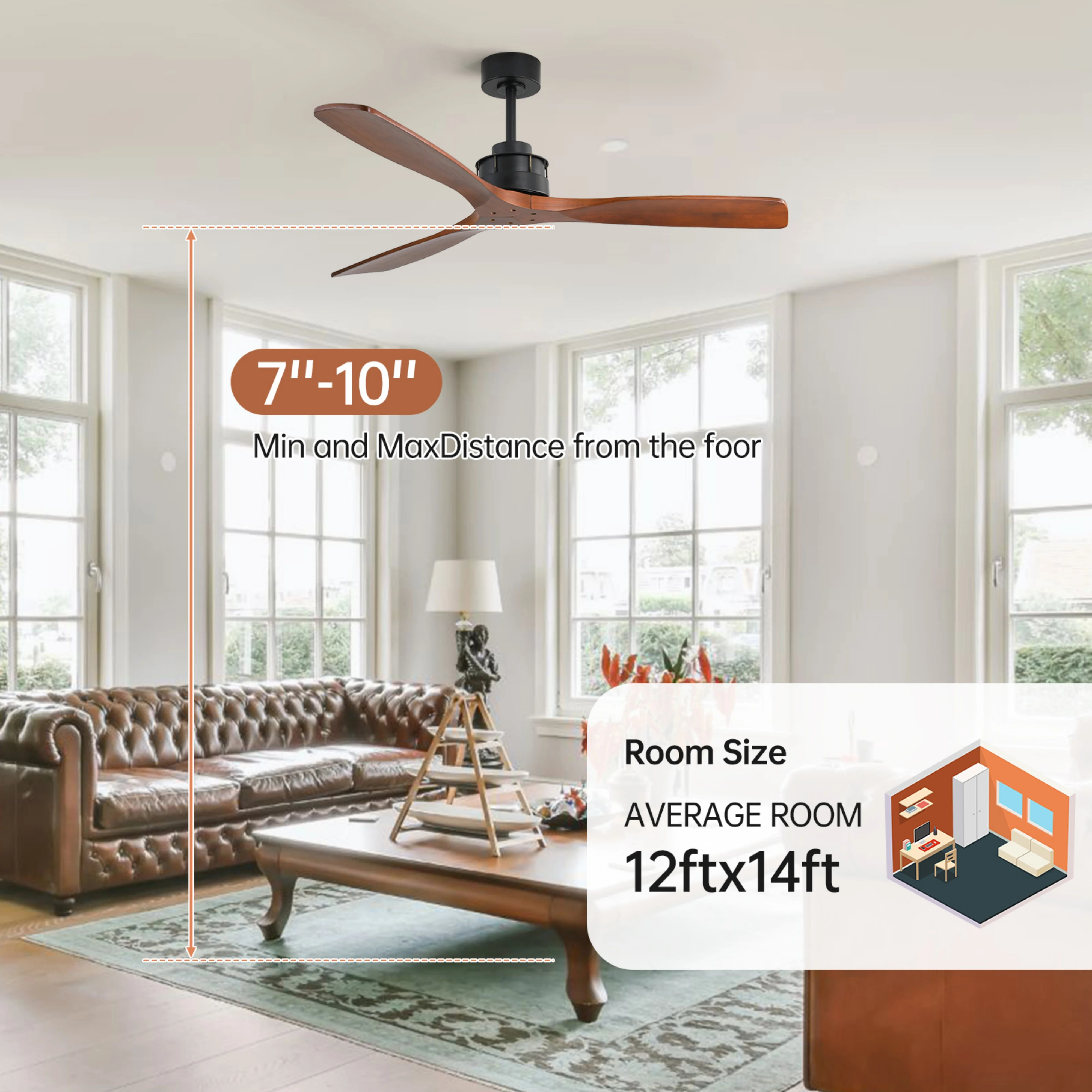 Sofucor Ceiling Fan without Lights, 60 Inch Low Profile Flush Mount Mordern Wood Ceiling Fan with Remote