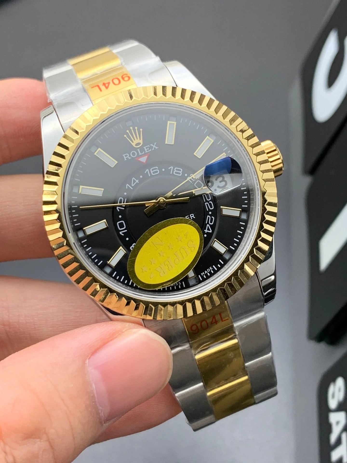 Rolex Watch SKY DWELLER GOLD STEEL BLACK DIAL Watch