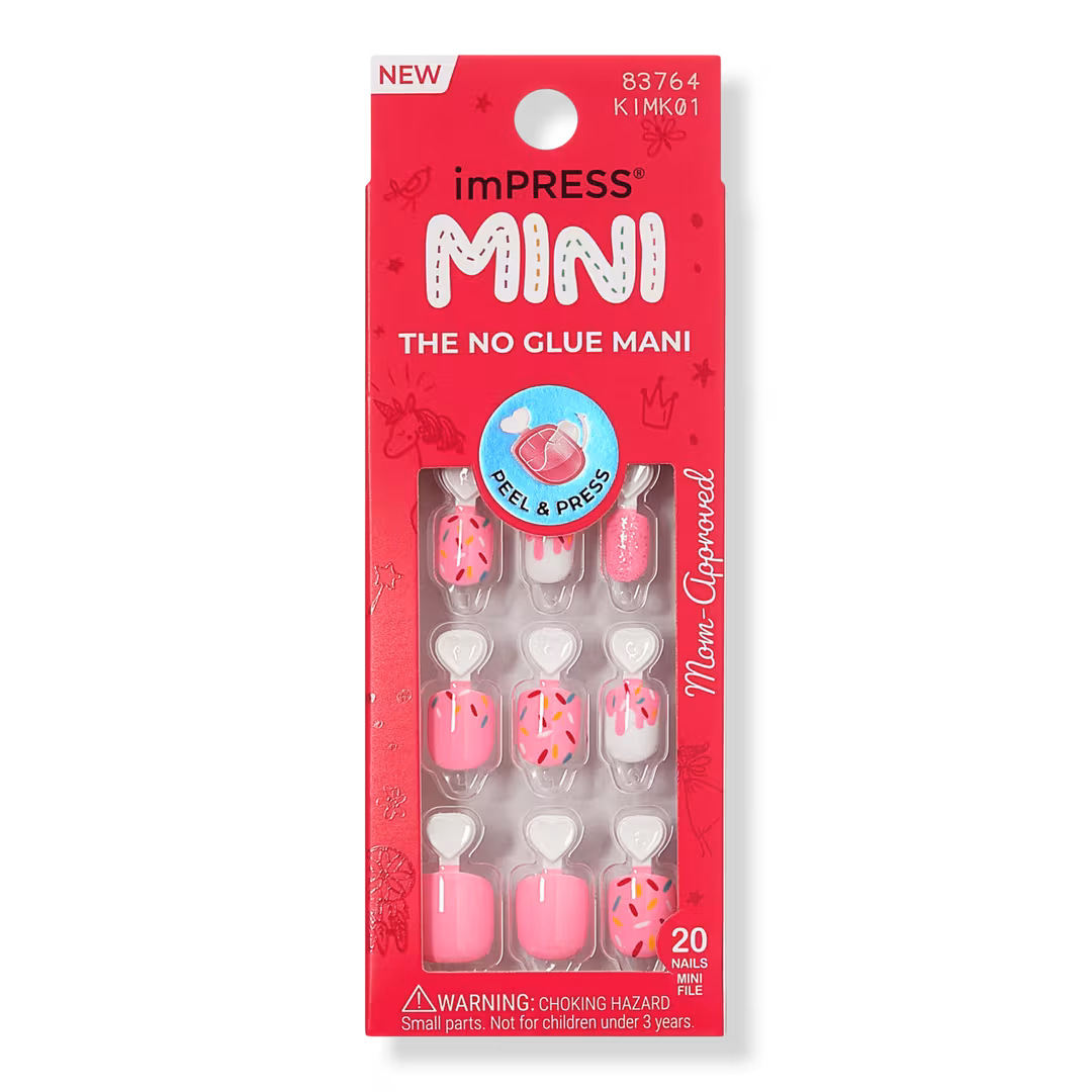 Kiss  Impress Mini Squoval Press On Nails for Kids, Super Duper