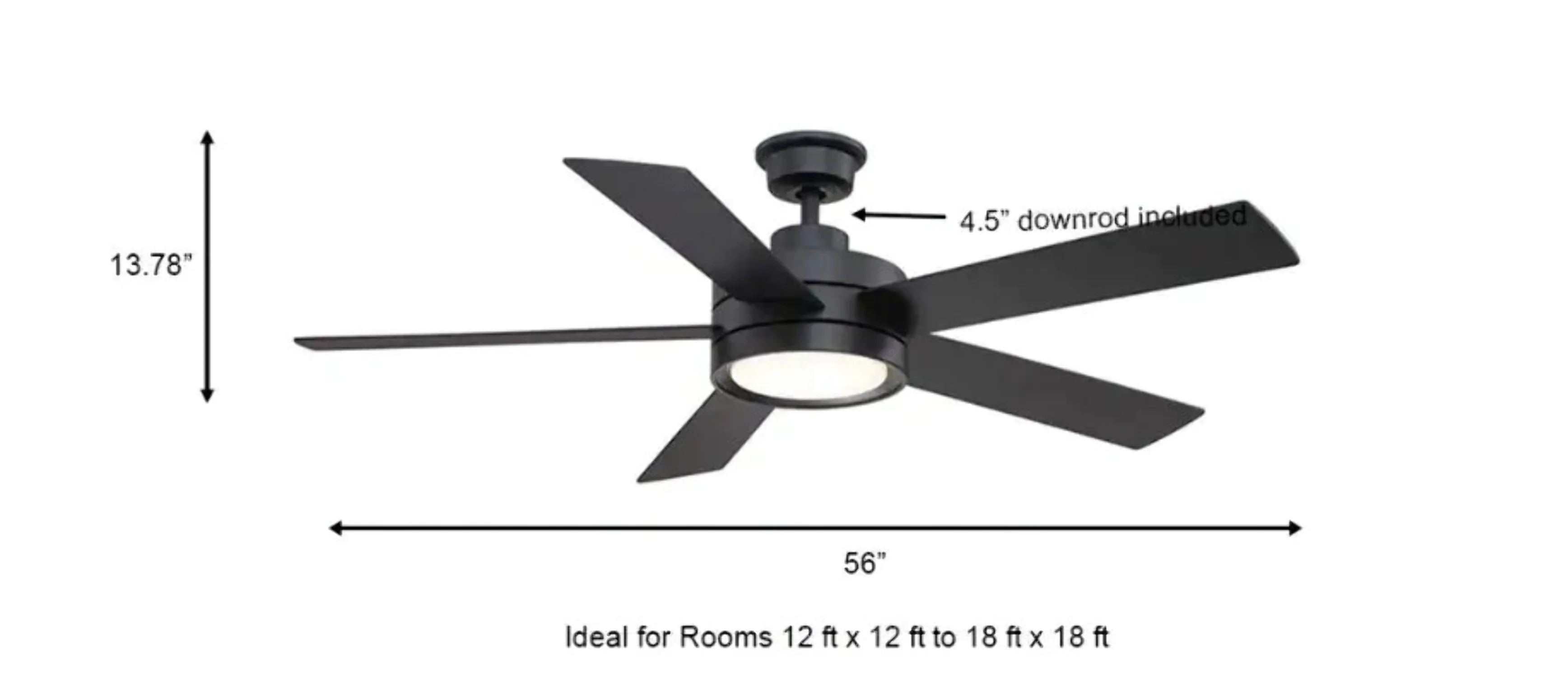 Home Decorators Collection Baxtan 56-Inch Matte Black Ceiling Fan with LED Light & Remote Control