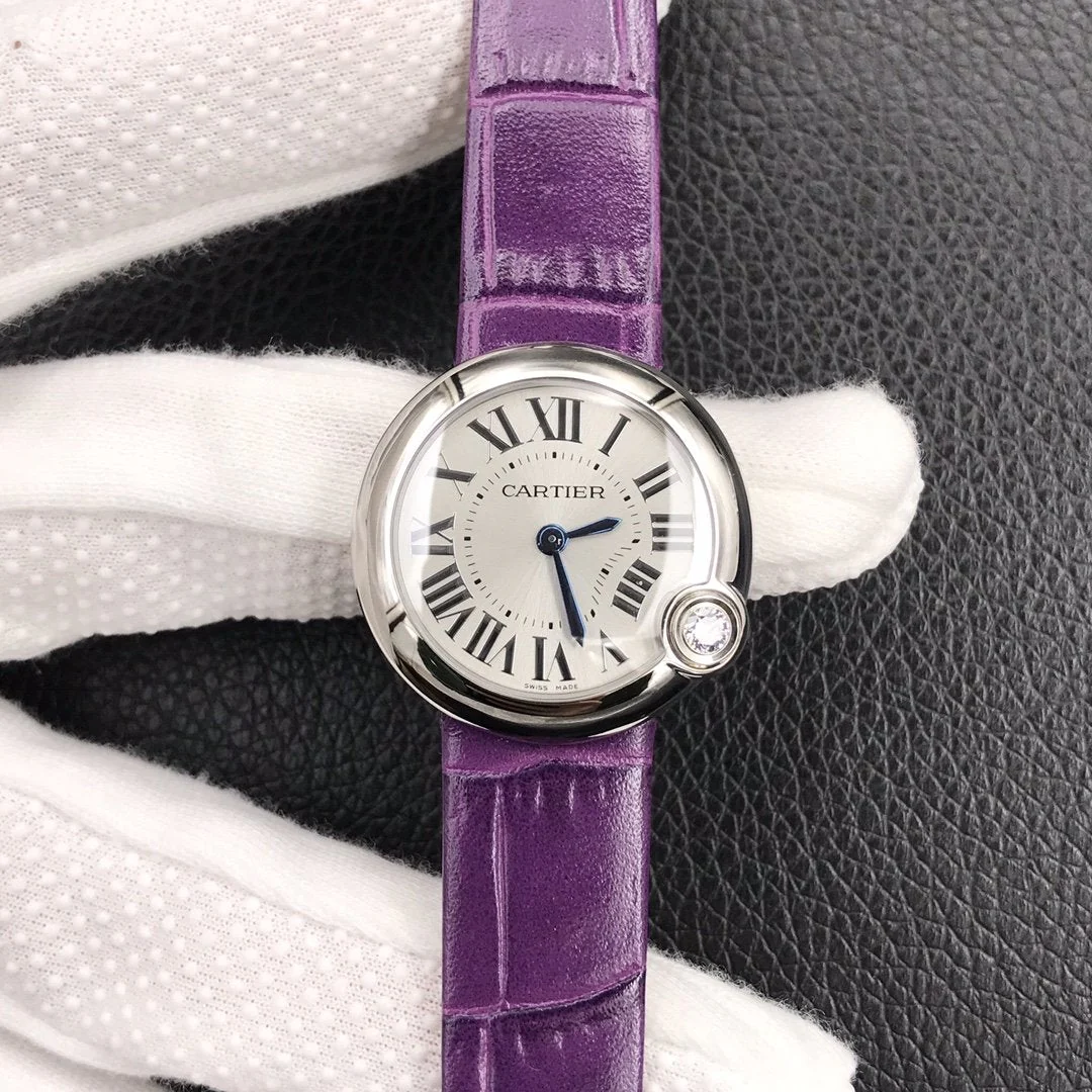 Cartier Watch BALLON BLANC DE CARTIER QUARTZ STEEL CASE PURPLE LEATHER