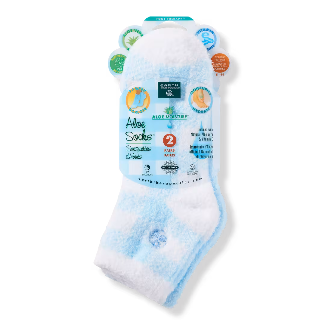 Earth Therapeutics  Plaid & Solid Blue Aloe Socks