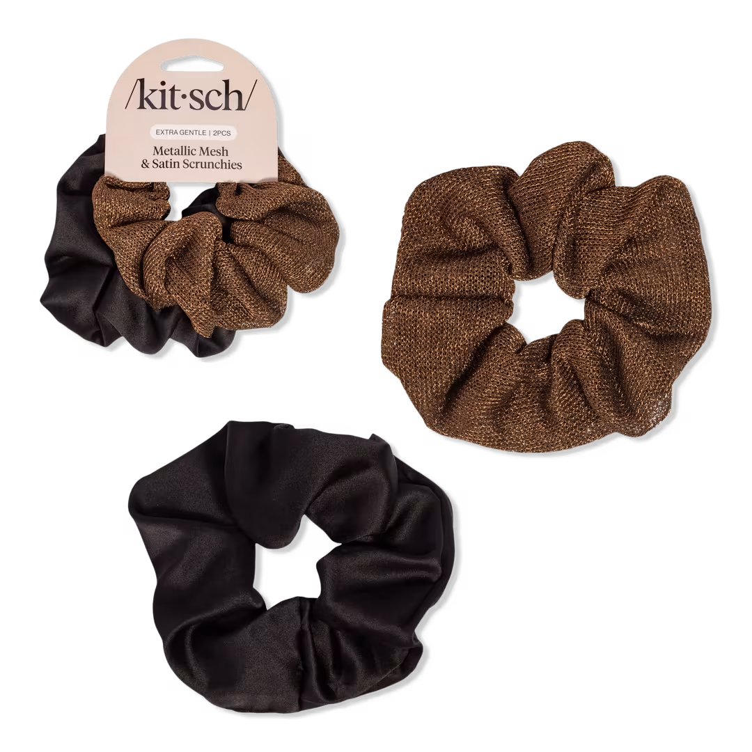 Kitsch  Metallic Mesh and Recycled Fabric Satin Scrunchies Set