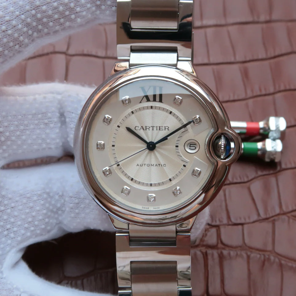 Cartier Watch BALLON BLEU DATE 42 SILVER DIAL DIAMOND NUMERALS
