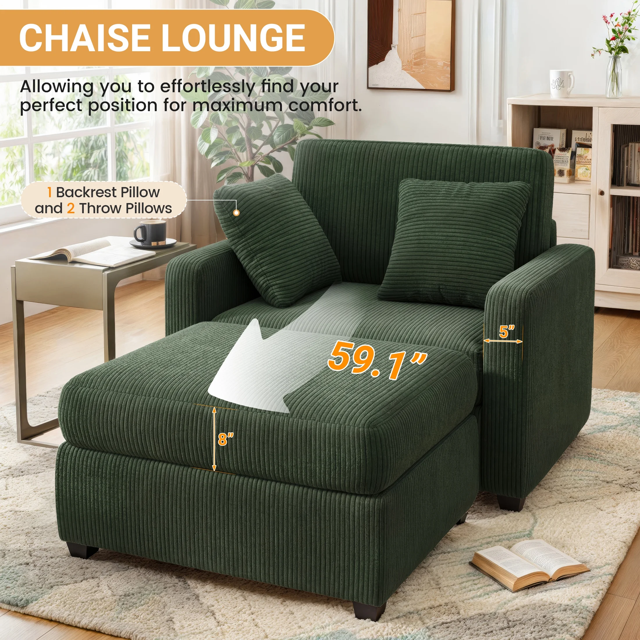 LUMIHO Chaise Lounge Chair Indoor, 42
