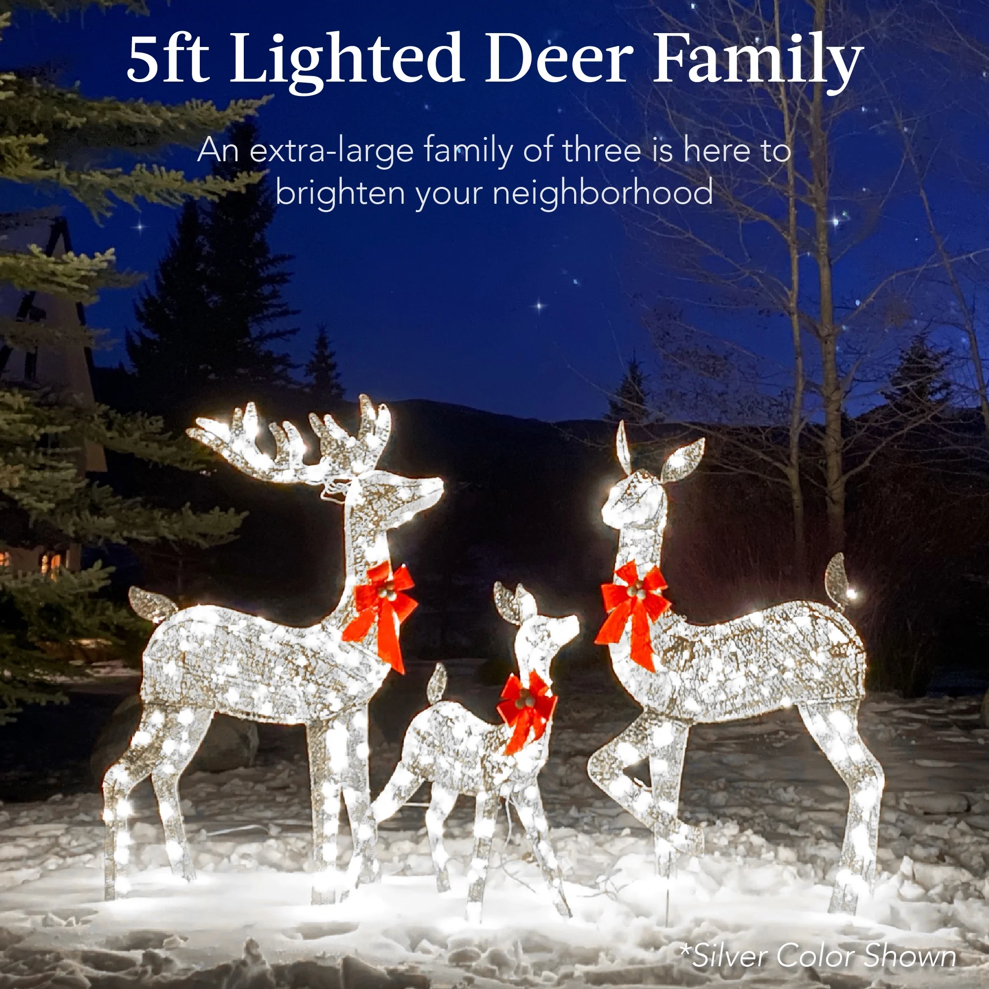 Best Choice Products 3-Piece Lighted Christmas Deer Set Outdoor Yard Decoration w/ 360 LED Lights, Stakes - White