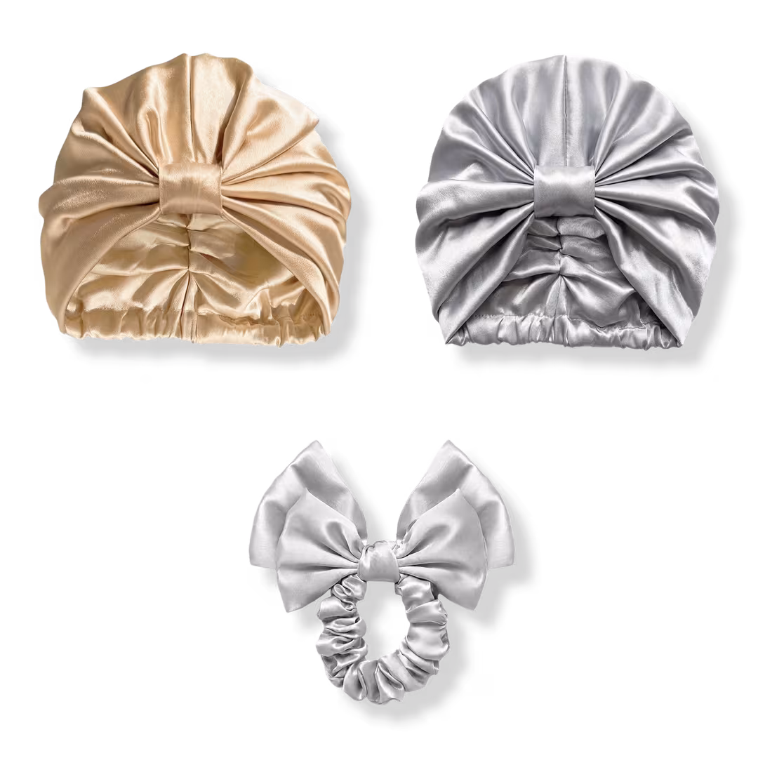 LINA LENNOX  Organic Silk Métallique Bonnet & Scrunchie Set