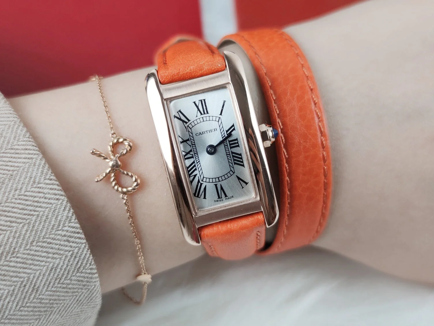 Cartier Watch TANK AMERICAINE QUARTZ ROSE GOLD SILVER DIAL