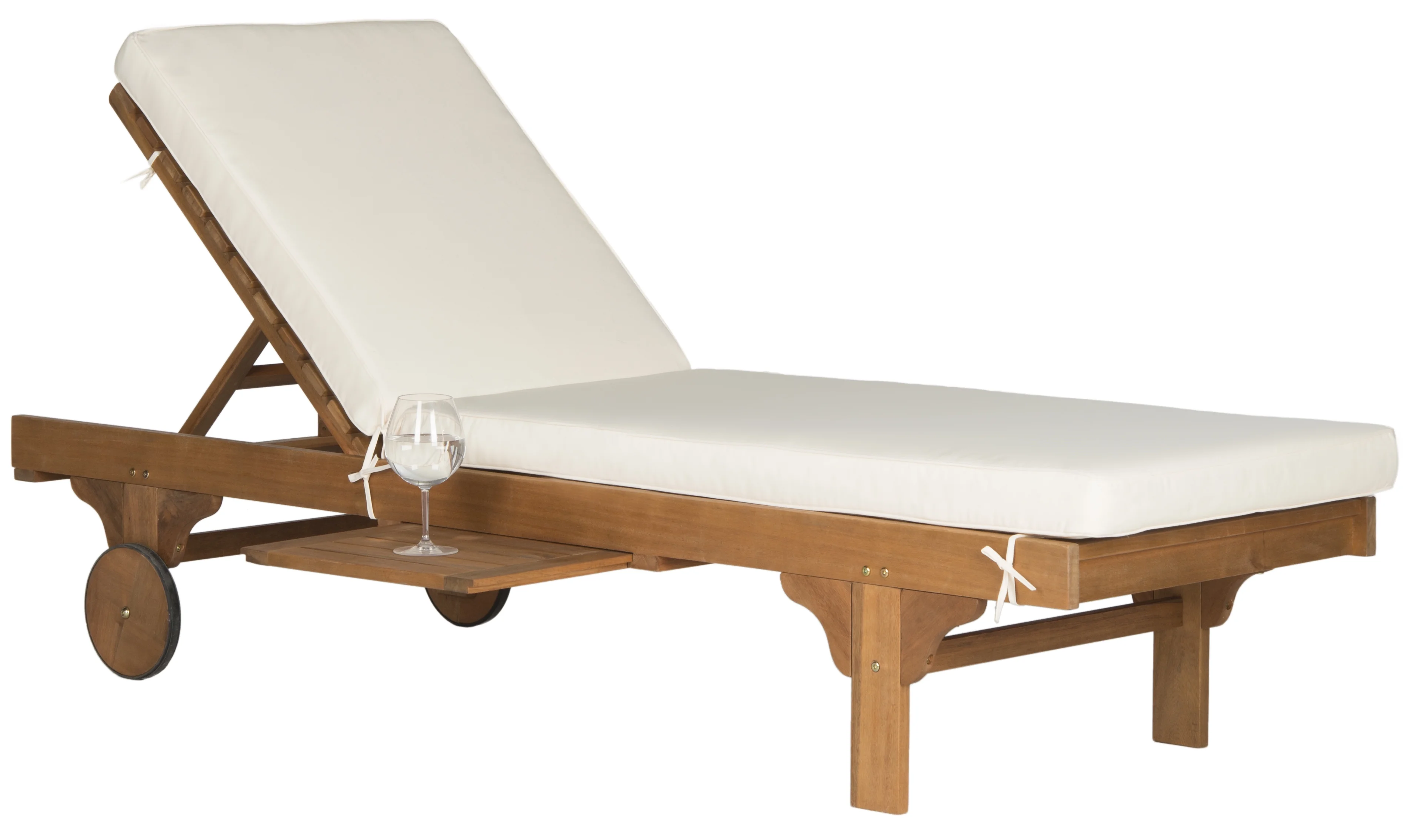 Safavieh  Outdoor Newport Solid Wood Chaise Lounge Chair with Side Table & Cushion - 27.6" x 78.7" x 14.2"