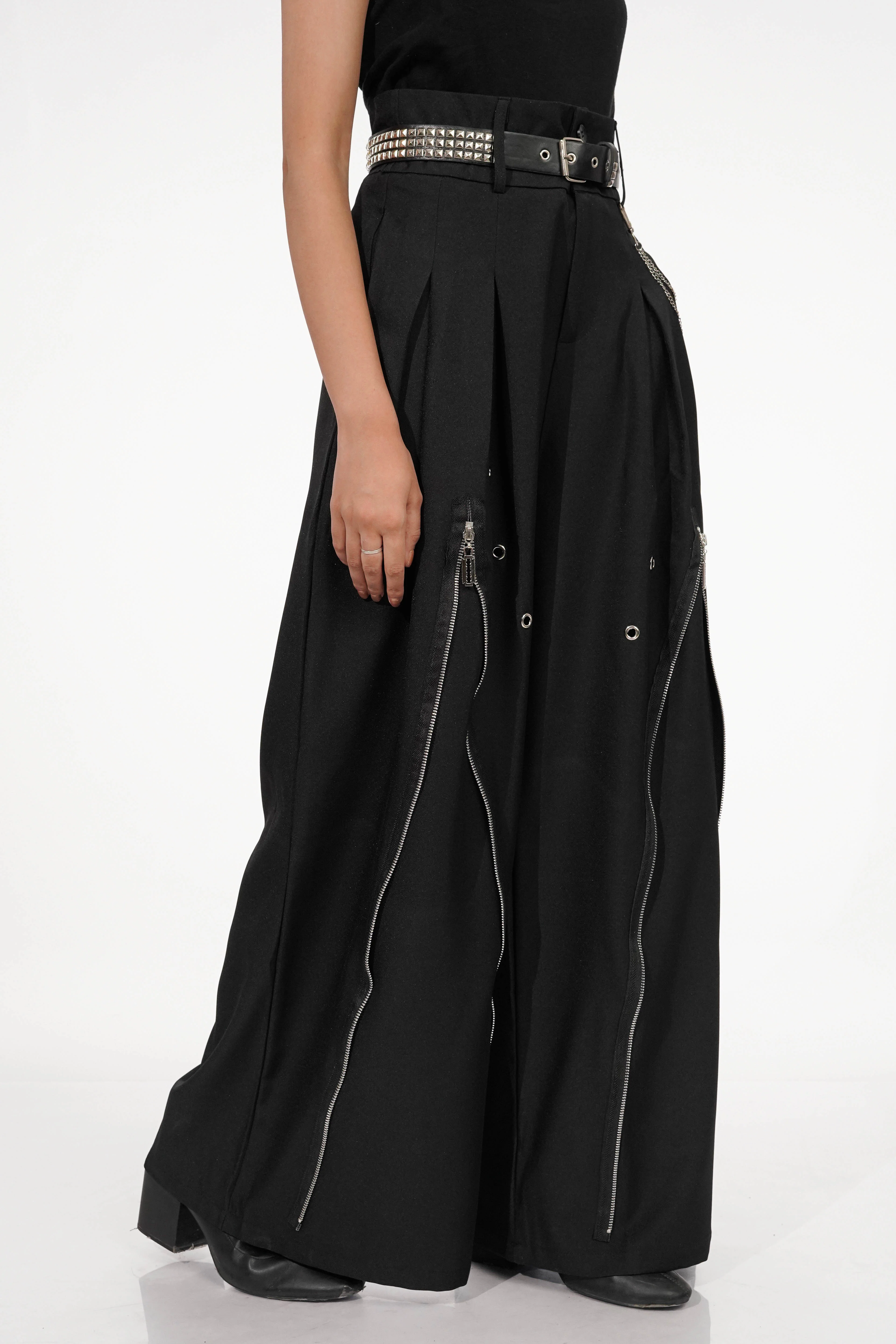 Shay Black Zip-detail Wide Pants