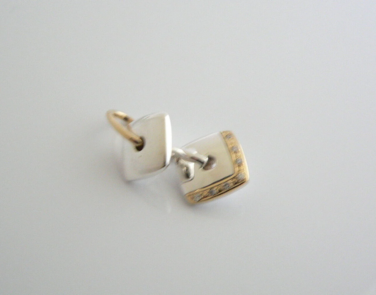 Lorenzo Silver 18K Gold Diamonds Square Dangle Charm Pendant Enhancer Jewelry