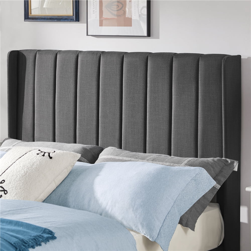 Renwick Upholstered Platform Full Bed with Wing Side, All Ages, Dark Gray