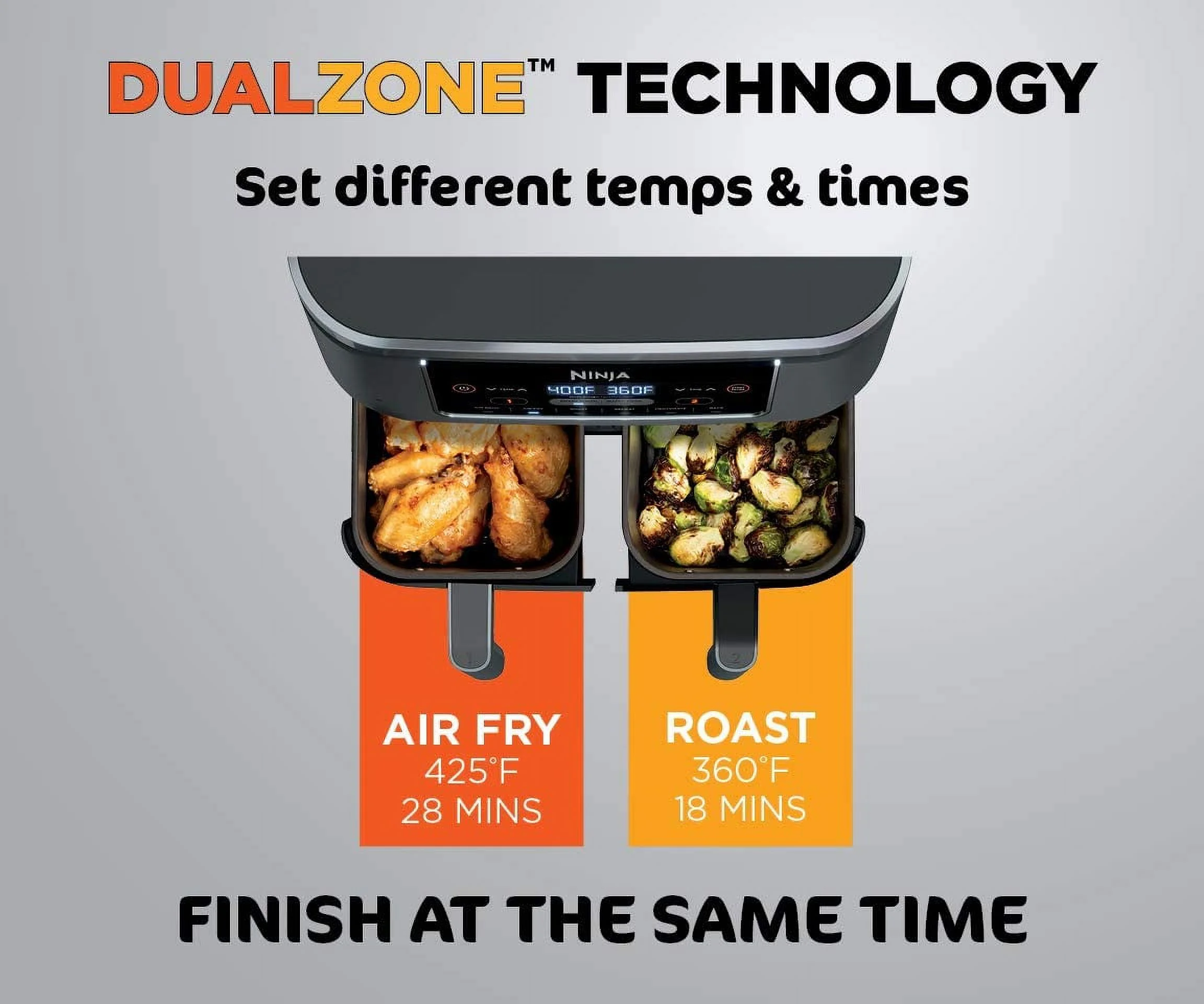 Restored Ninja DZ201 Foodi 6-in-1 2-Basket Air Fryer with DualZone Technology, 8-Quart Capacity, and a Dark Grey Stainless Finish (Refurbished)