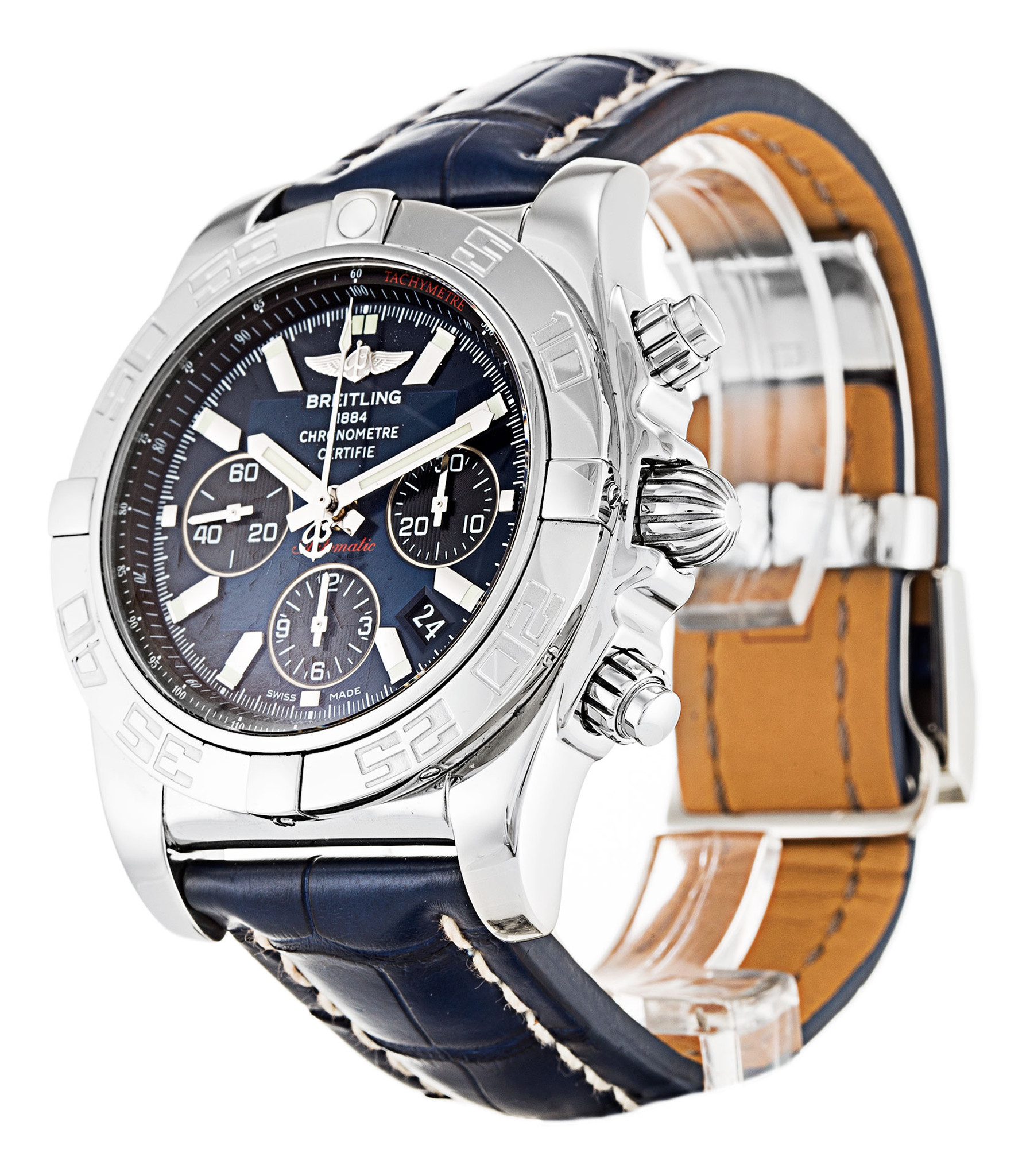Replica Breitling Chronomat 44 Black Dial Leather Strap AB0110