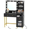 Makeup Vanity Desk with Lighted Mirror and Drawers, Vanity Desk Table Dressing Table with Charging Station & Lights for Bedroom, Black